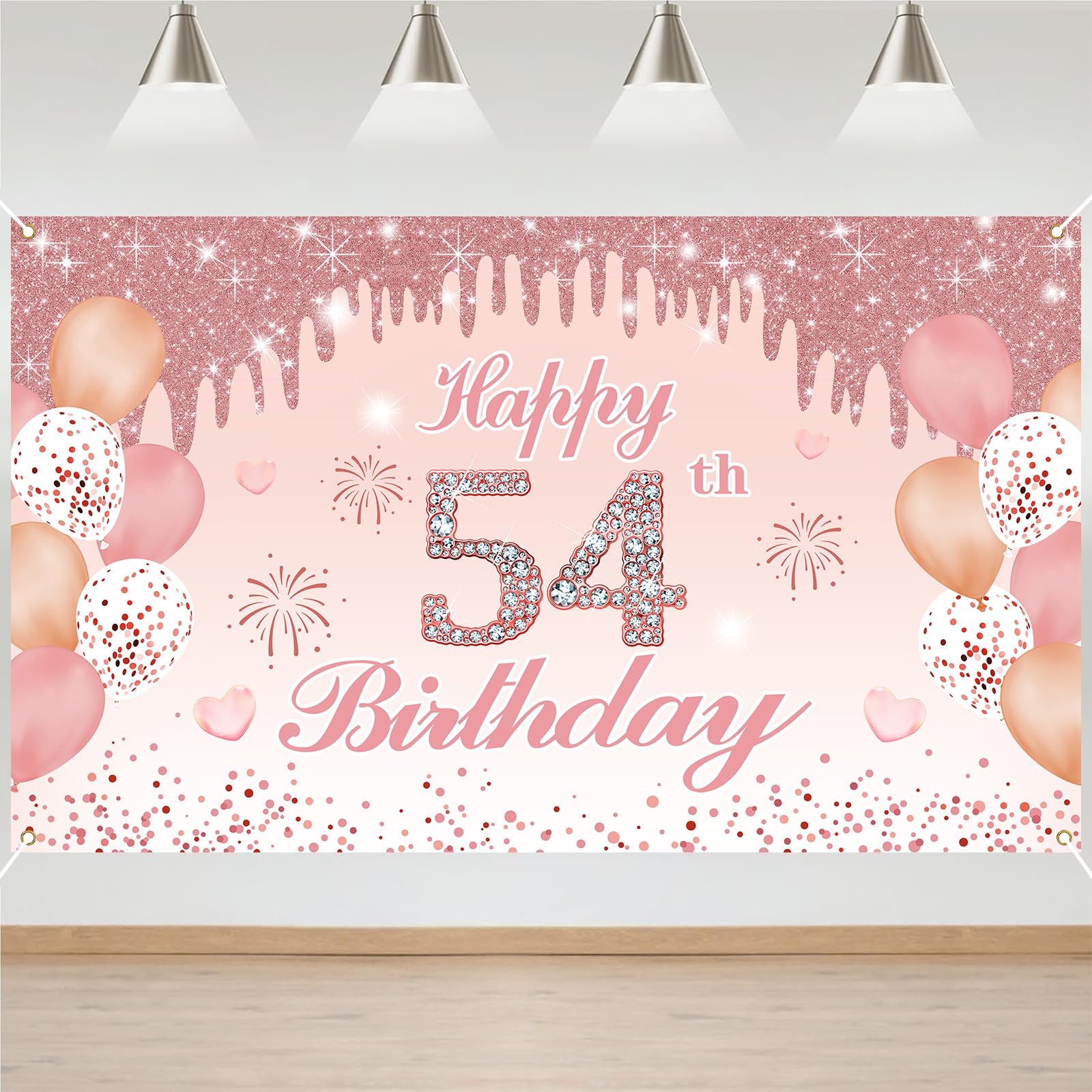 54th Birthday Decorations Door Banner Pink Happy Birthday Banner for Party Backdrop for Women Home Outdoor Cover Party Decoration Supplies Poster — image 1