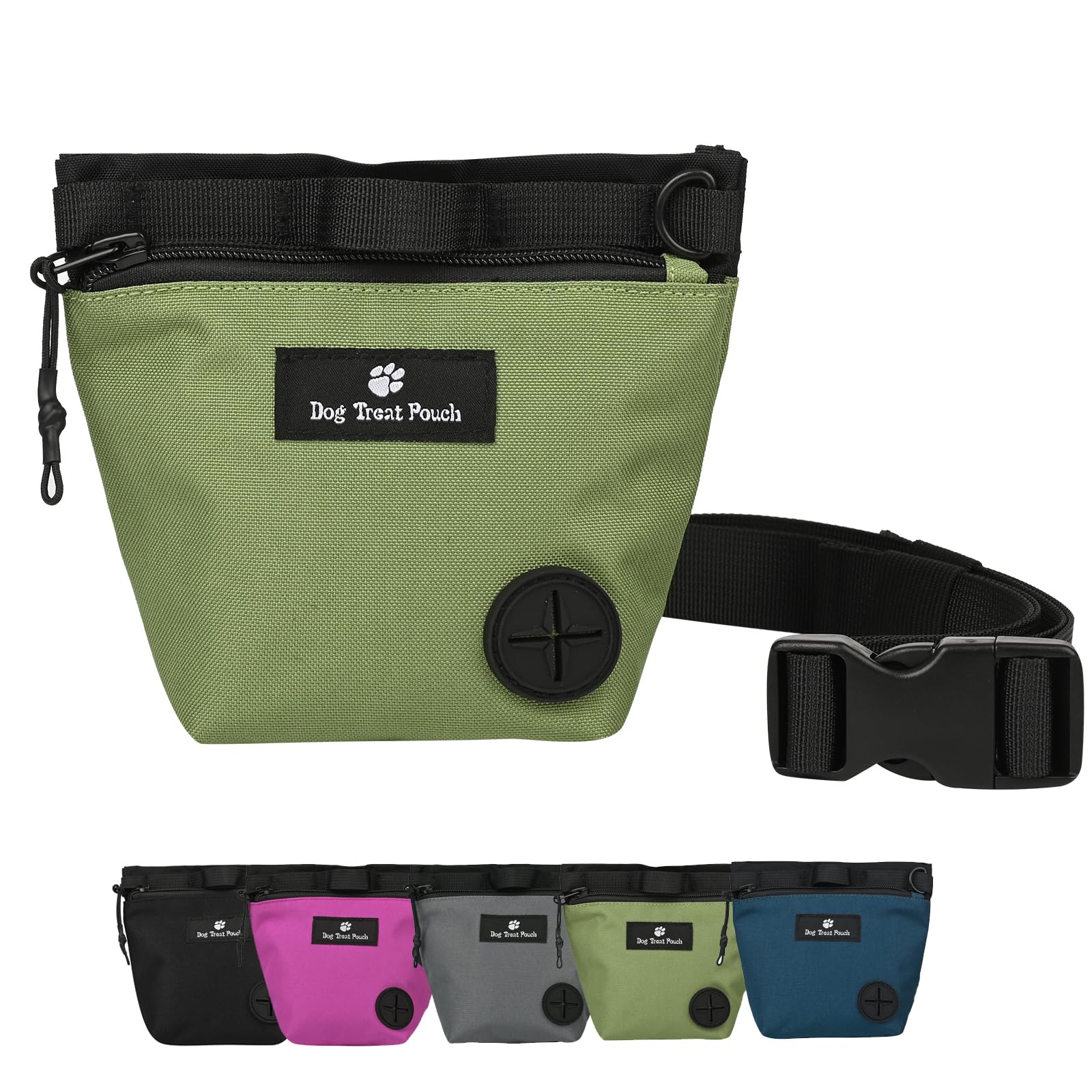 FLYING TAIL Dog Training Pouch with Magnetic Snap Closure, Waist Pack for Outdoor Pet Training, With Trash Bag Holder (Green)