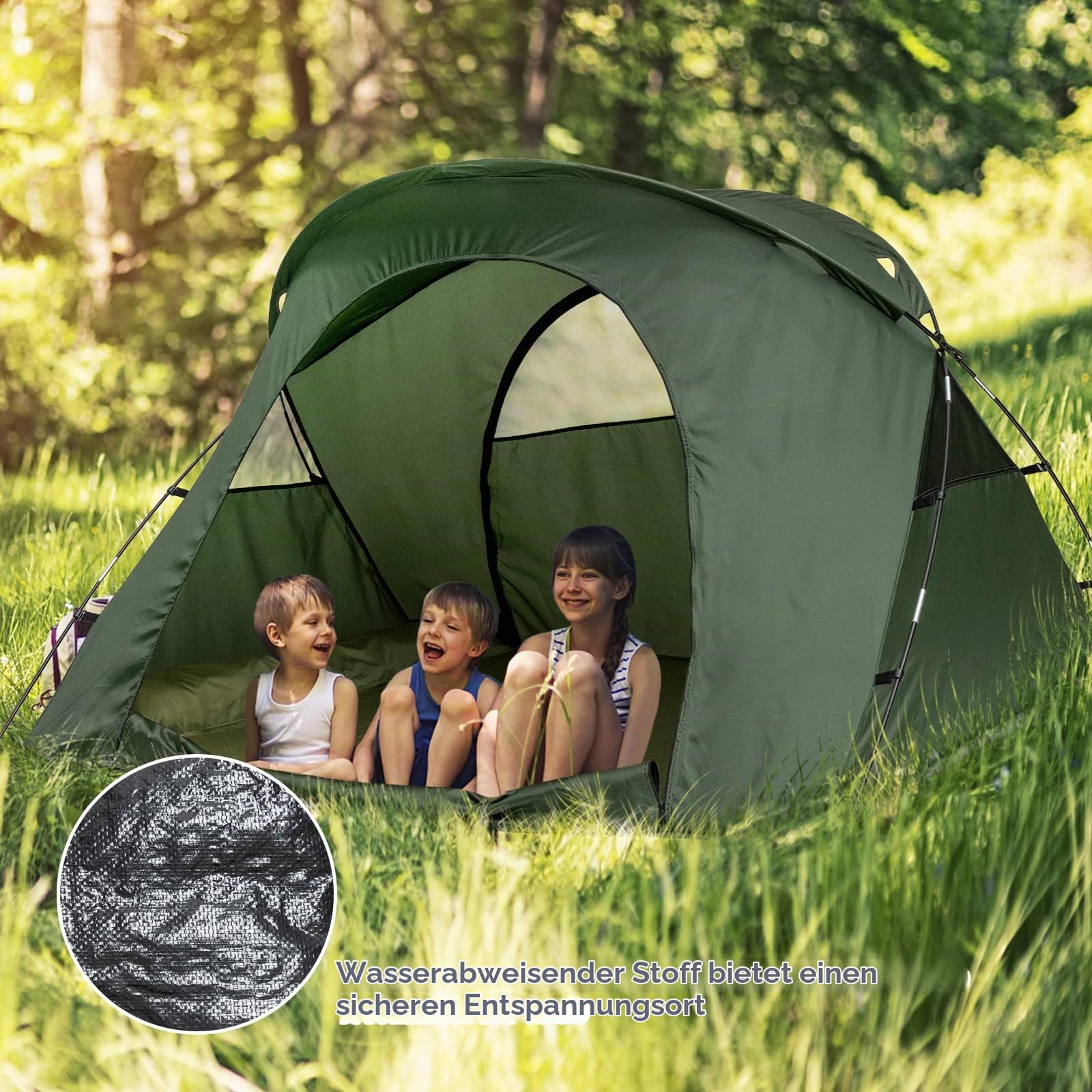 HOMASIS 4 in 1 Campingzelt für 2 Personen, erhöhtes Doppelzelt mit Feldbett, Kuppelzelt mit aufblasbarer Matratze, wasserdichtes Zelt mit Regendecke & Tragetasche, 194 x 146 x 160 cm