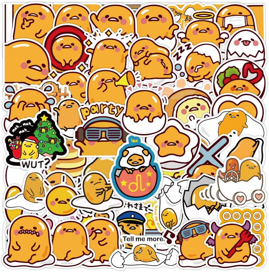Zcketo 120Pcs Cute Kawaii Stickers for Anime Gudetama Lazy Egg,Sticker Gift for Kids Teens Children Adults, Waterproof Lazy Stickers for Laptop Water Bottle Computer Car Bicycle Skateboard Journal