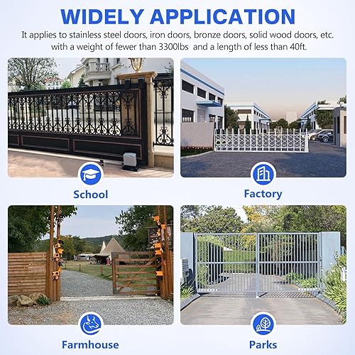 Miniatura 9 de Abridor automático de puerta corredera de 2700 libras y 550 W, control por aplicación con 4 controles remotos, kit remoto automático de motor con