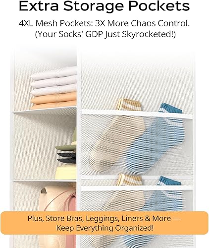 Miniatura 6 de Extra Deep Hanging Closet Organizers and Storage, 5-Tier Closet Hanging Organizer with 4 Mesh Pockets, Heavy-Duty Closet Shelves for Clothes and