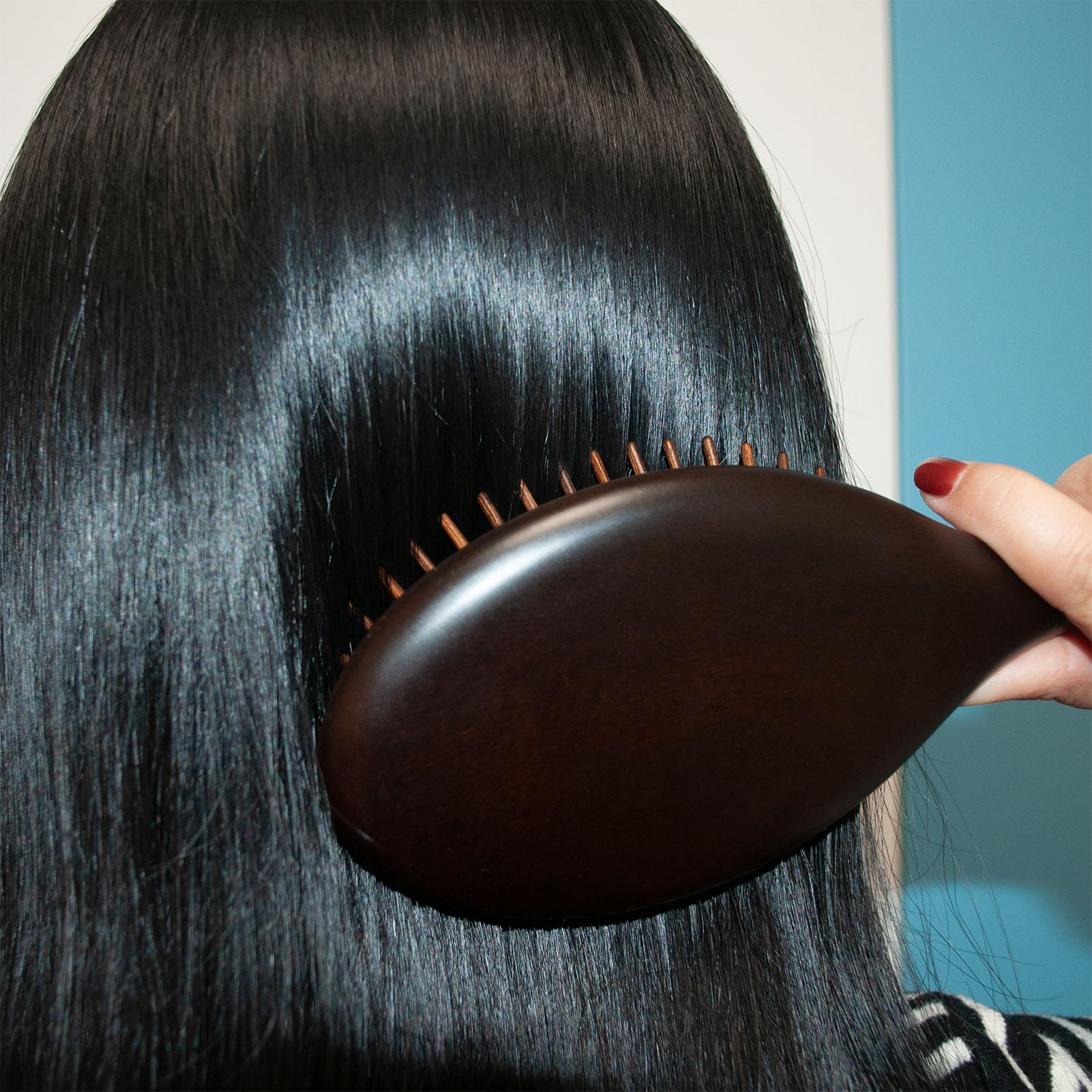 Spazzola per capelli artigianale in legno – setole in legno naturale con cuscino in gomma altamente elastica, spazzola antistatica per ridurre la rottura dei capelli e il massaggio del cuoio