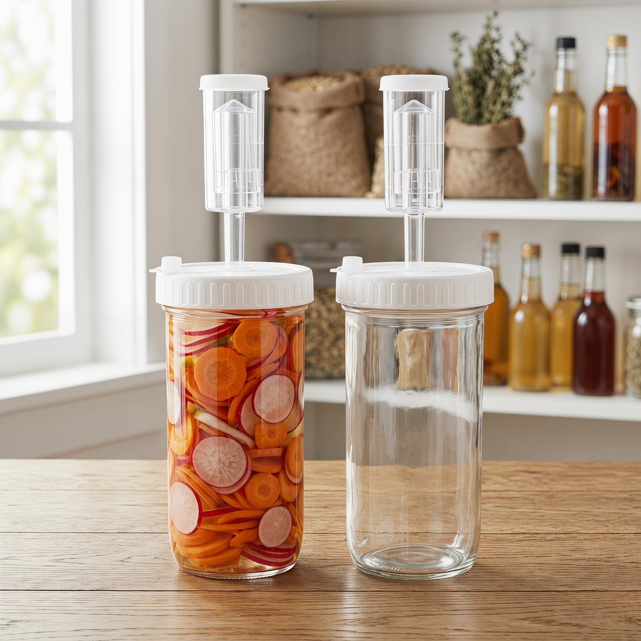 OUNONA 2 frascos de Vidrio para encurtidos con Tapa hermética y Cierre de Aire - Frasco de fermentación de Boca Ancha de 710 ml - para fermentar Verduras en la Cocina y Preparar chucrut casero de