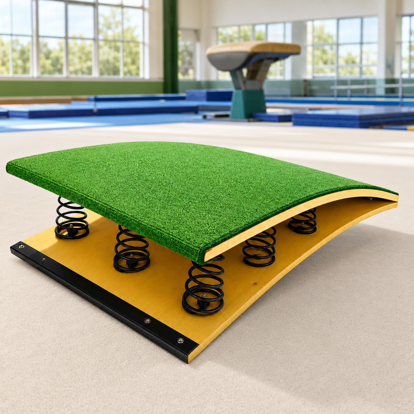Tavola da Salto Curva per Principianti, Pedana in Legno Antiscivolo | Configurazioni a molle multiple, Pedale curvo stabile, Base in acciaio rinforzata, Per esercizio interno ed esterno