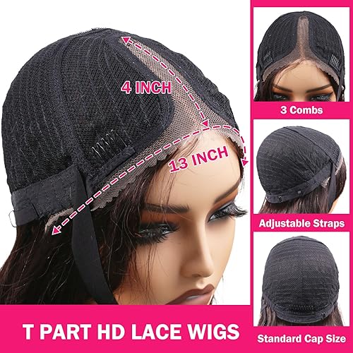 Miniatura 10 de ManeMajesty Pelucas de cabello humano corto y rizado, sin pegamento, encaje frontal prearrancado, línea de cabello humano con parte en T, encaje HD,