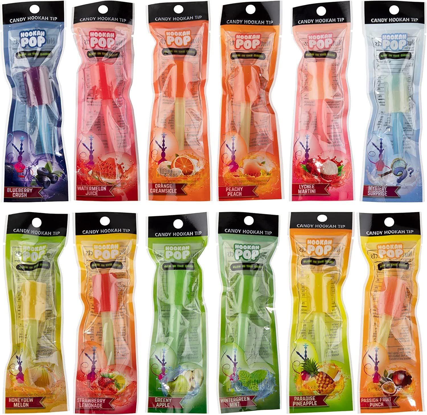 12Pcs Hookah Tips Hookah Candy Tips Glow in The Dark Jolly Tips Individually Wrapped Lollipop Shisha Accessories Delicious