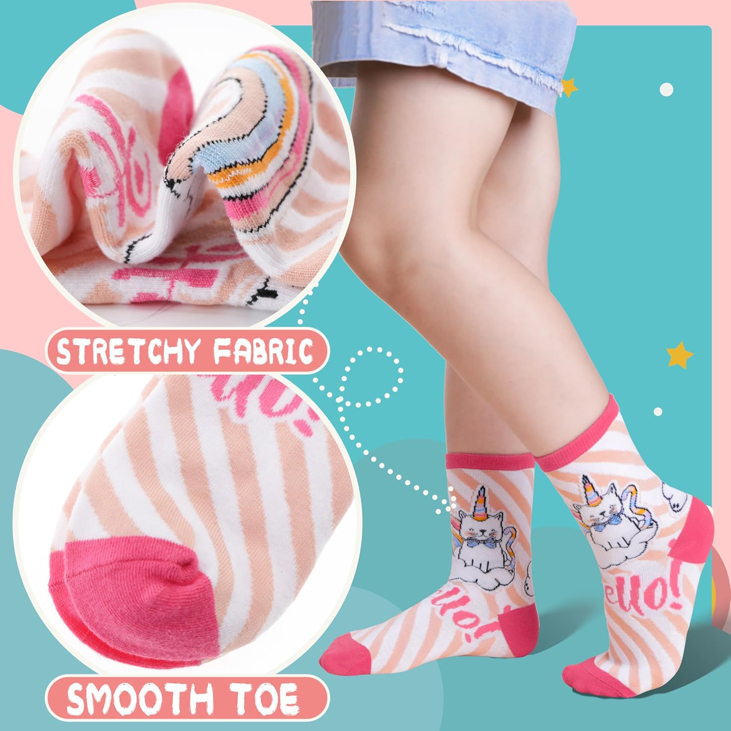 Kids Girls Cotton Socks Soft Novelty Socks Cute Animal Pattern 6 Pairs - Image 4