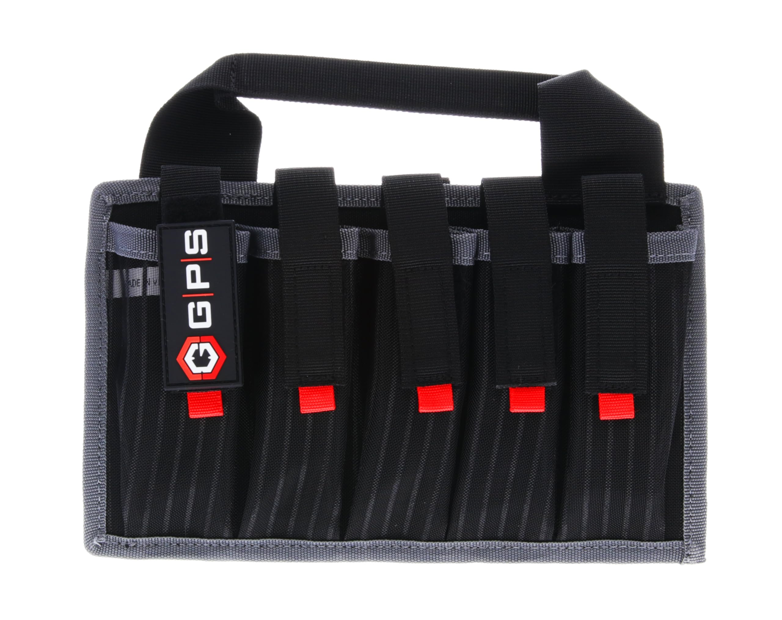 G.P.S. Pistol Magazine Tote with Adjustable Hook and Loop Locking Tabs - Holds 10 Magazines - Durable Lightweight Portable Shooting Accessory,Black