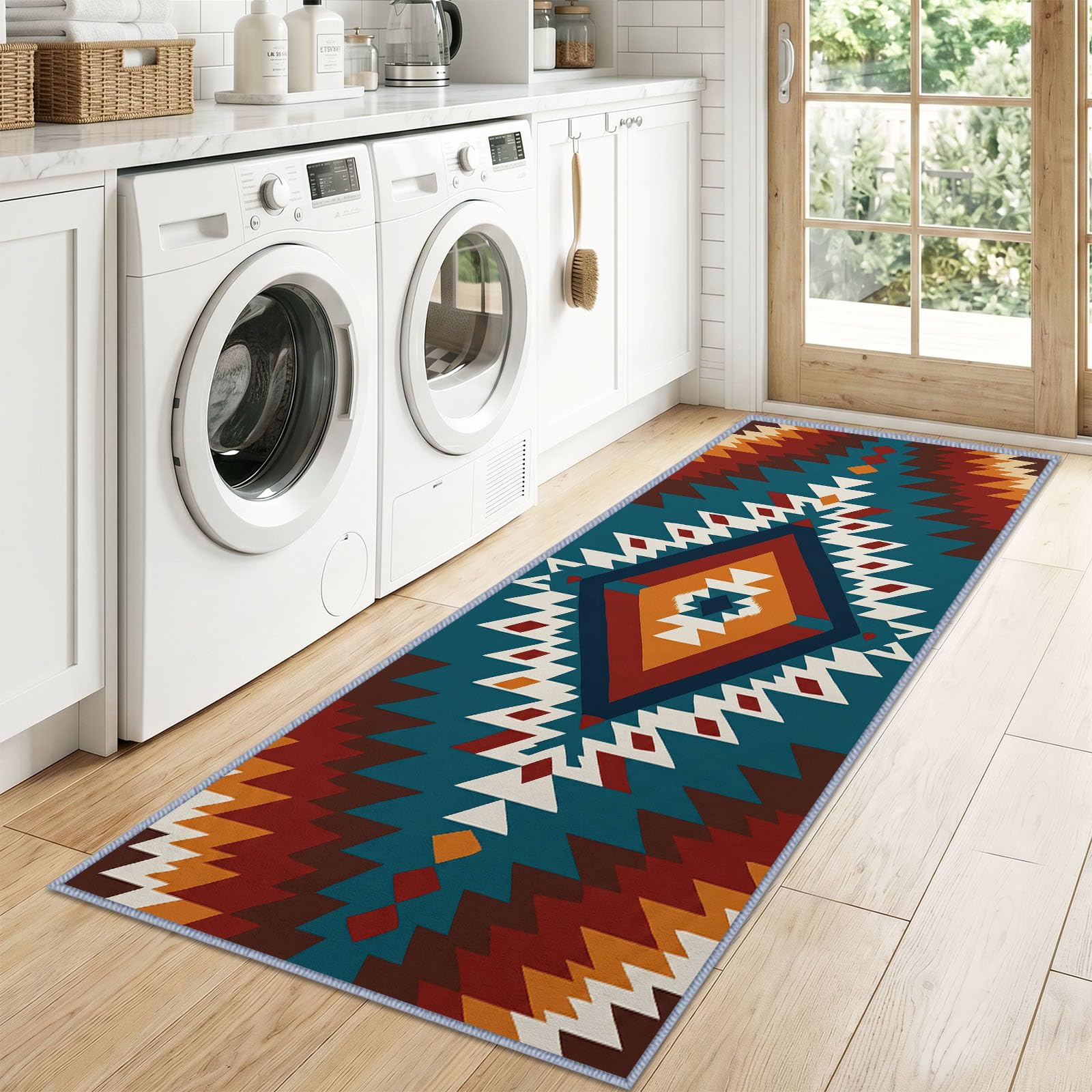 Dywan do przedpokoju 80 x 240 cm Aborygenów Amerykański Południowy Zachód, Tekstura Ręcznie tkany dywan Kilim Antypoślizgowy dywanik kuchenny i wejście, można prać w pralce, miękkie włosie, duży dywan
