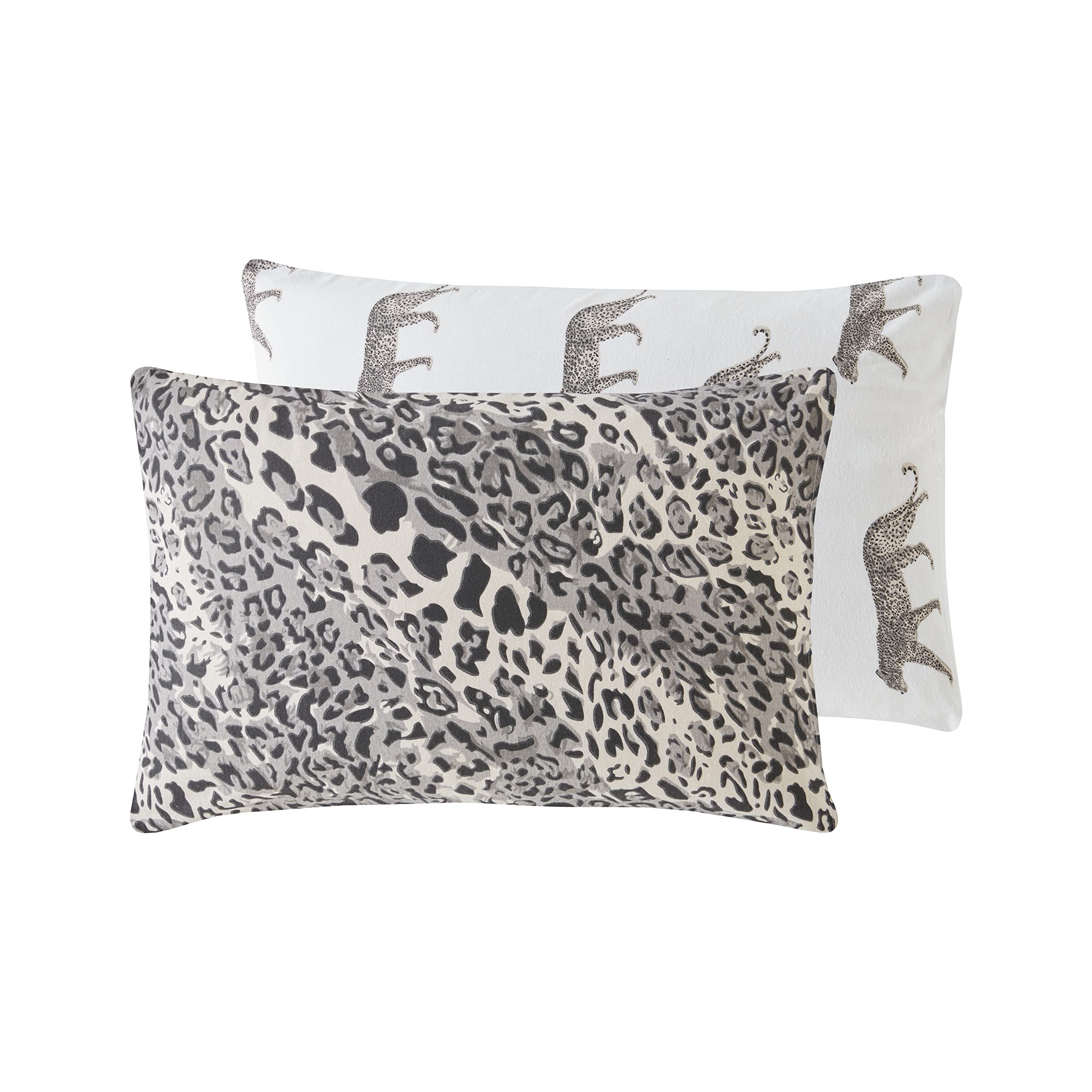Ed Grey & Black Leopard Flannelette Printed Duvet Cover Set | 100% Brushed Cotton Flannel Fleece | Reversible Bedding Quilt With Pillowcases (Grey Black Leopard, Extra Housewife Pillowcase Pair)