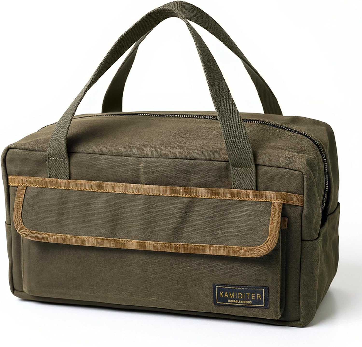 Retro Handled Utility Small Tote with Contrasting Color Accents- All Purpose Tool Bag for Work/Home/Car Storage (ArmyGreen)