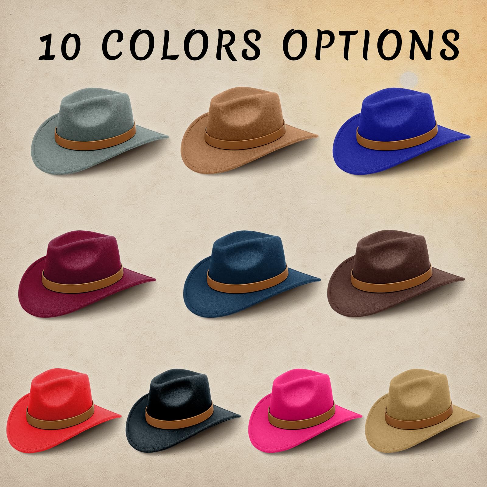 Custom Western Cowboy Hat for Women Men Personalized Wide Brim Western Cowgirl Cap Classic Felt Fedora Panama Hats with Name Hatband Gifts for Kids Boys Girls Khaki