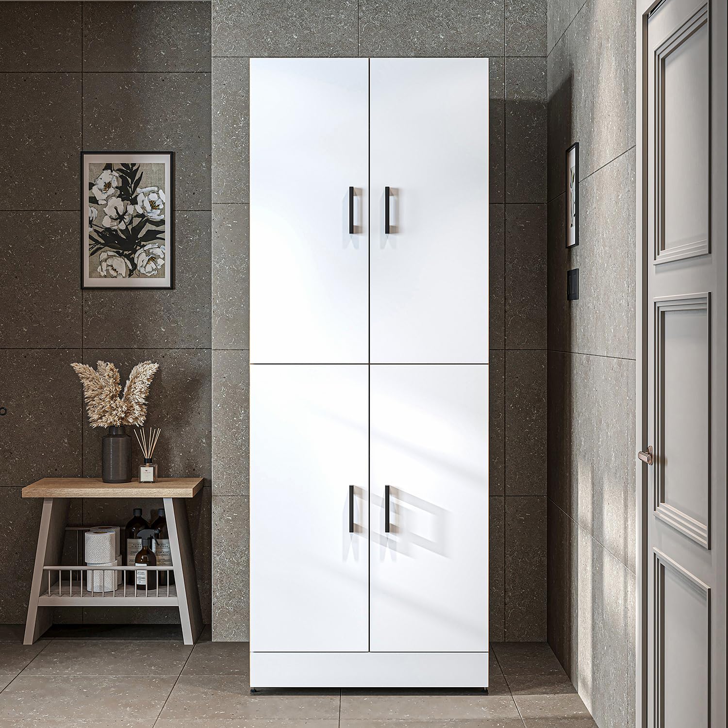 ROOMART Dora Armoire de machine à laver pour sèche-linge et machine à laver, en 4 couleurs, avec portes et planche coulissante (blanc)