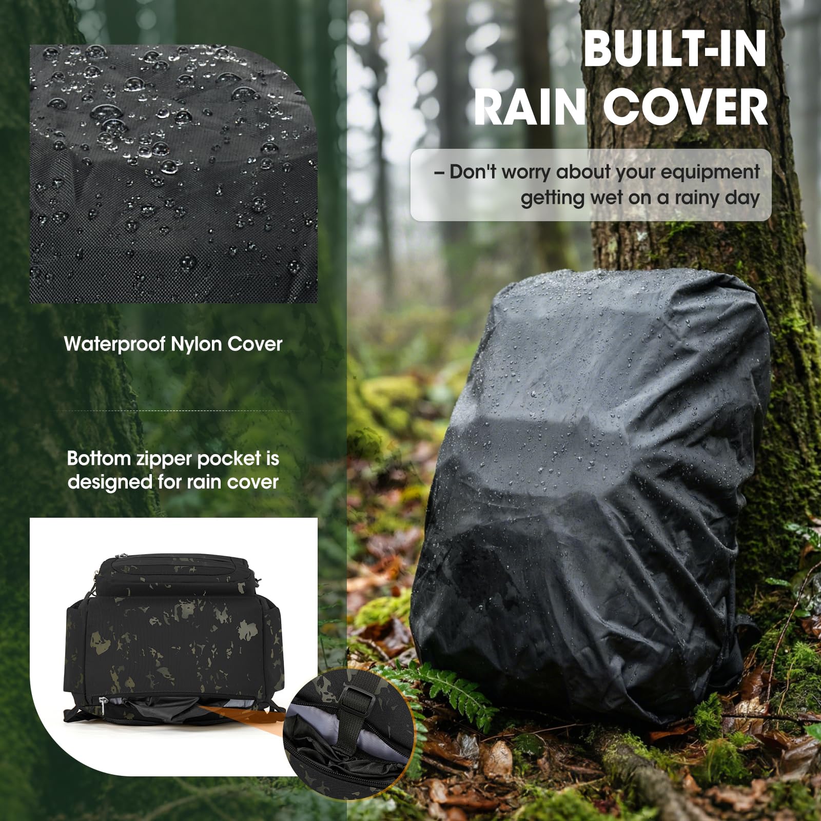 RAINSMORE Mochila Hidratación 18L con Bolsa Agua 2L y Funda Impermeable | Mochila Senderismo Ligera, Bolsa 2L, Sistema Molle, Tejido 900D, Ideal para BicicletaMontaña y Running