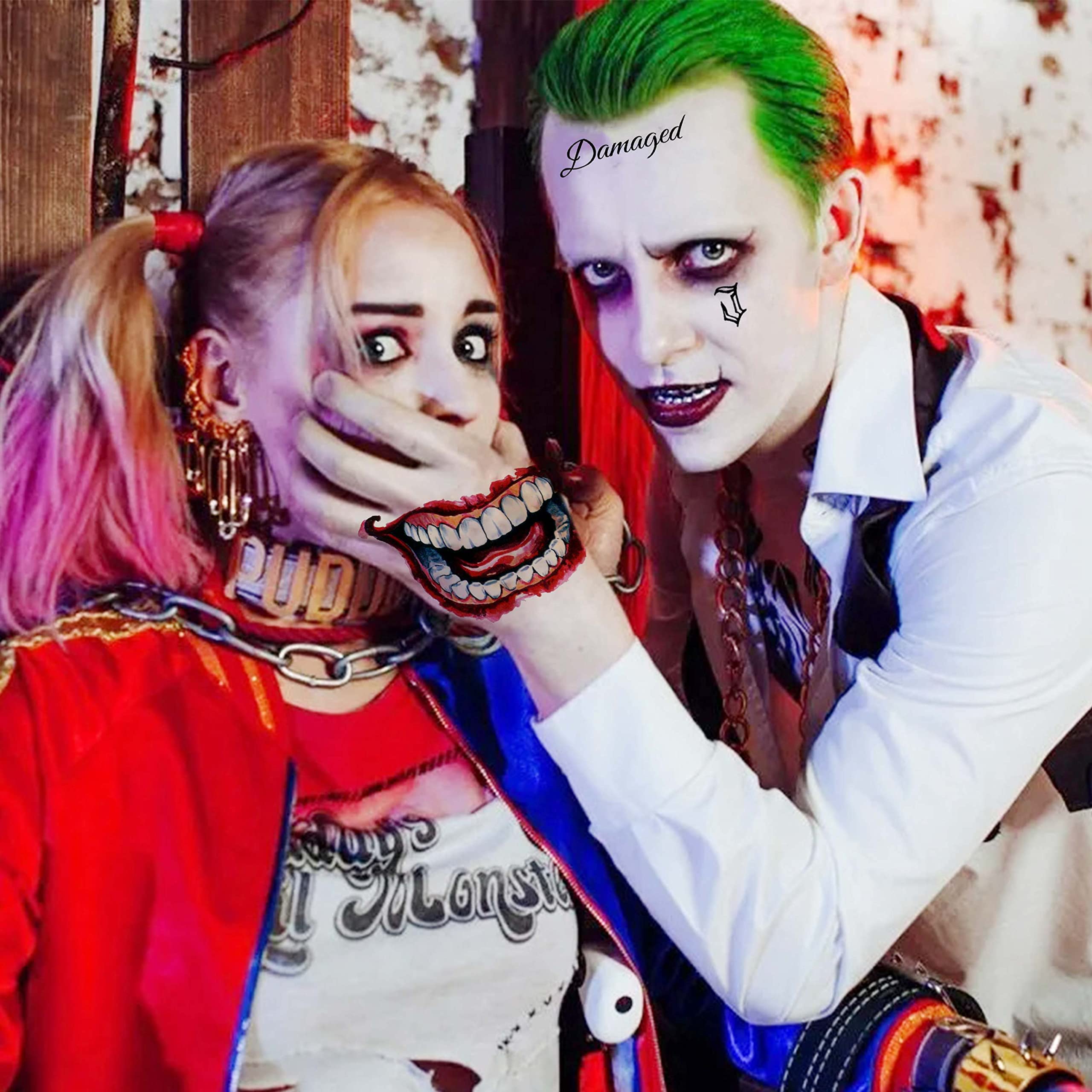 COKTAK 6 Sheets Joker Tattoos Halloween Makeup Kit Cosplay Costume, Clown HQ Joker Face Tattoos Stickers - Image 2