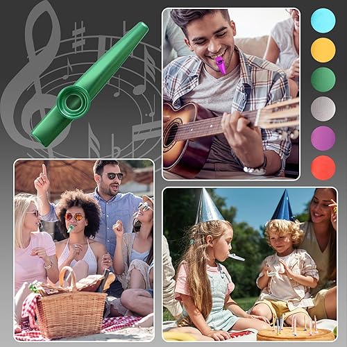 Miniatura 6 de WANDIC Kazoo - Flauta Kazoo, 6 flautas de metal Kazoo con 18 diafragmas de flauta Kazoo, flauta de instrumentos musicales multicolores, buen