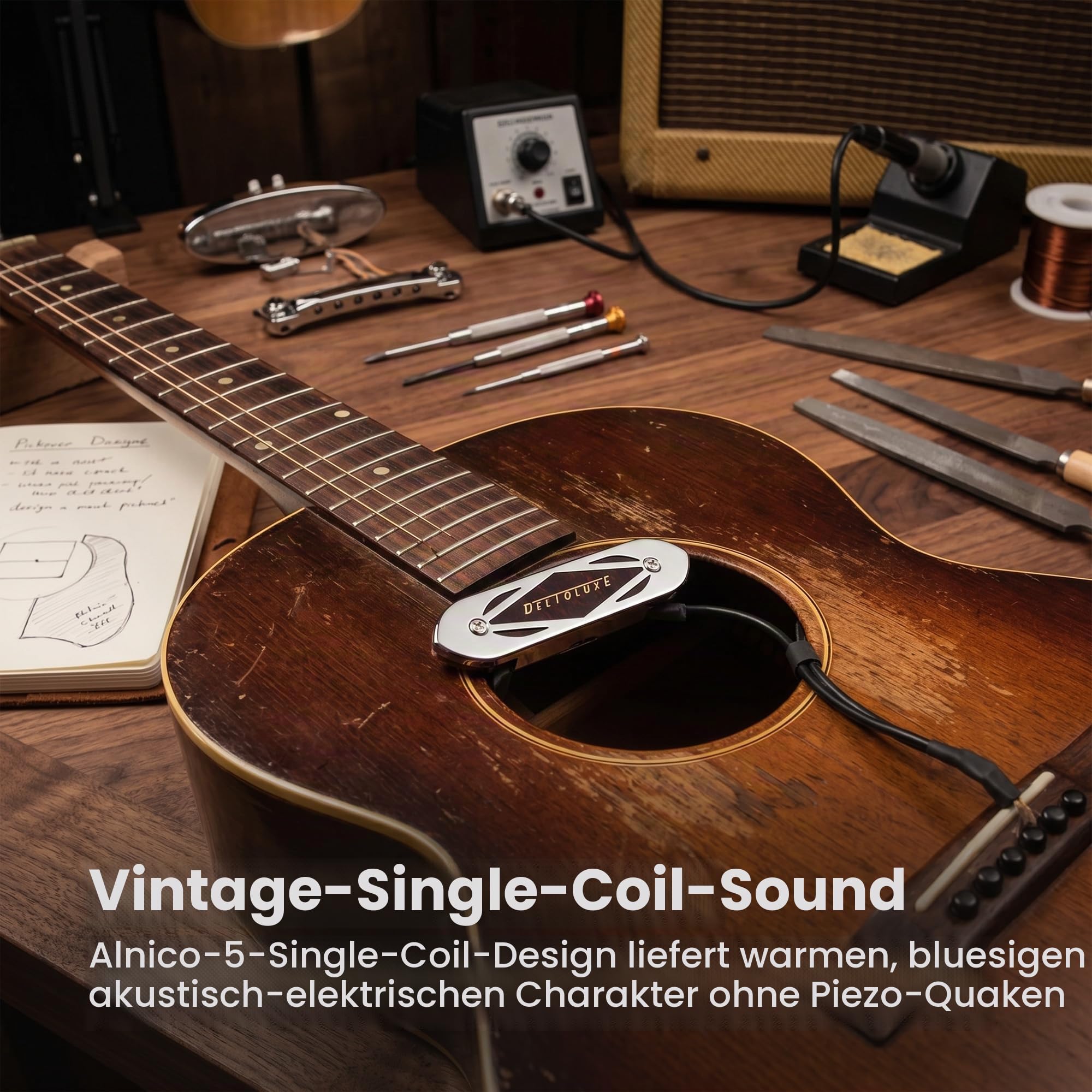 Gretsch Guitars DELTOLUXE ACOUSTIC SOUNDHOLE PU Schallloch-Tonabnehmer für Akustik-Gitarre - Passiv - Farbe: Chrom/Schwarz, diverse, 9223859000