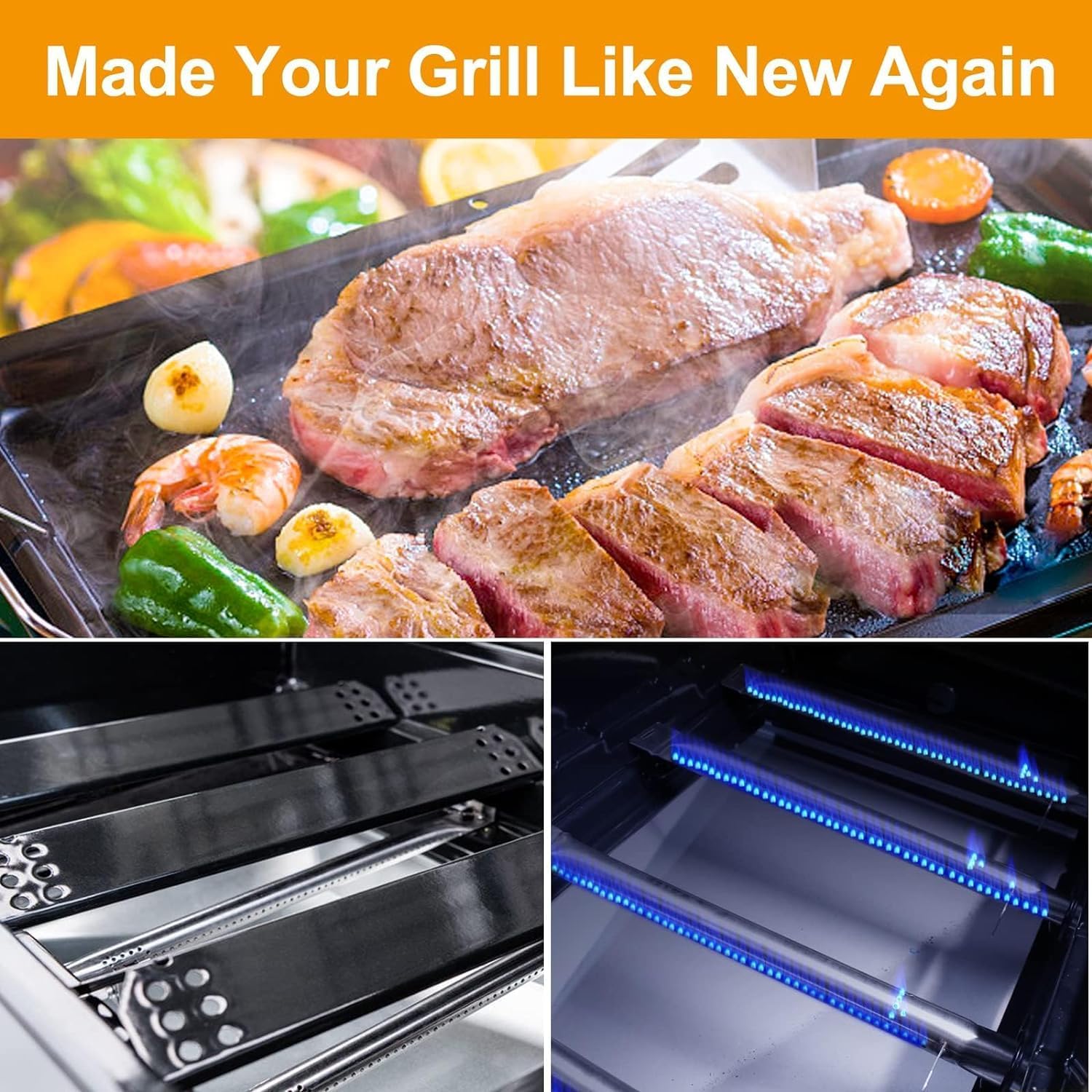 Uniflasy Grill Replacement Parts for Nexgrill 5 Burner 720-0888, 720-0888N, Nexgrill 4 Burner 720-0830H, Members Mark 720-0882D, Heat Plates Burner Tubes for Nexgrill Replacement Parts 5 Burner