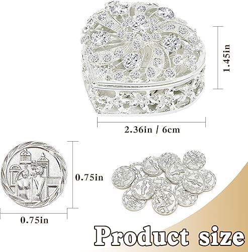 Miniatura 2 de Arras de Boda Católica, Arras Para Boda Católica, Arras Para Boda Católica Caja en Forma de Corazón de Plata con Cristales Decorativos de Diamantes