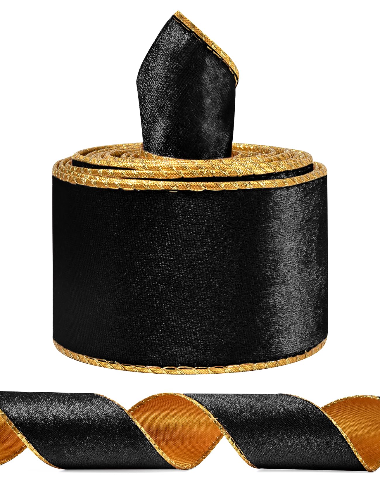 Black Wide Velvet Ribbon Wired for Christmas Tree, Garland, Wreath, 2.5 Inch 5 Yards — image 1