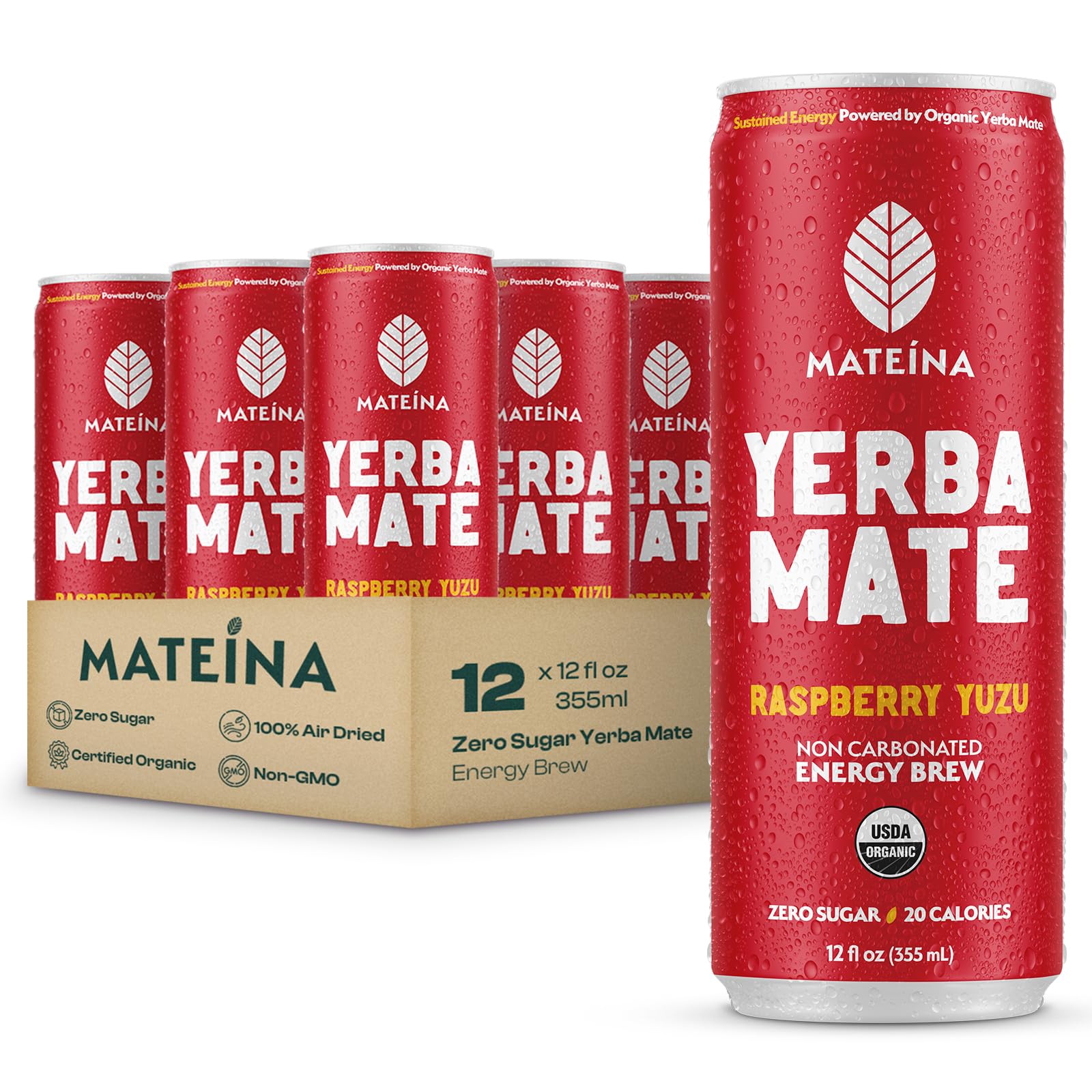 Amazon.com : Mateina Yerba Mate Zero Sugar Energy Drink – 120mg Natural  Caffeine – Organic, Non-GMO, Non-Carbonated – Dr. Andrew Huberman  Recommended – (12 fl oz Cans, 12 Pack) Raspberry Yuzu : Grocery & Gourmet  Food