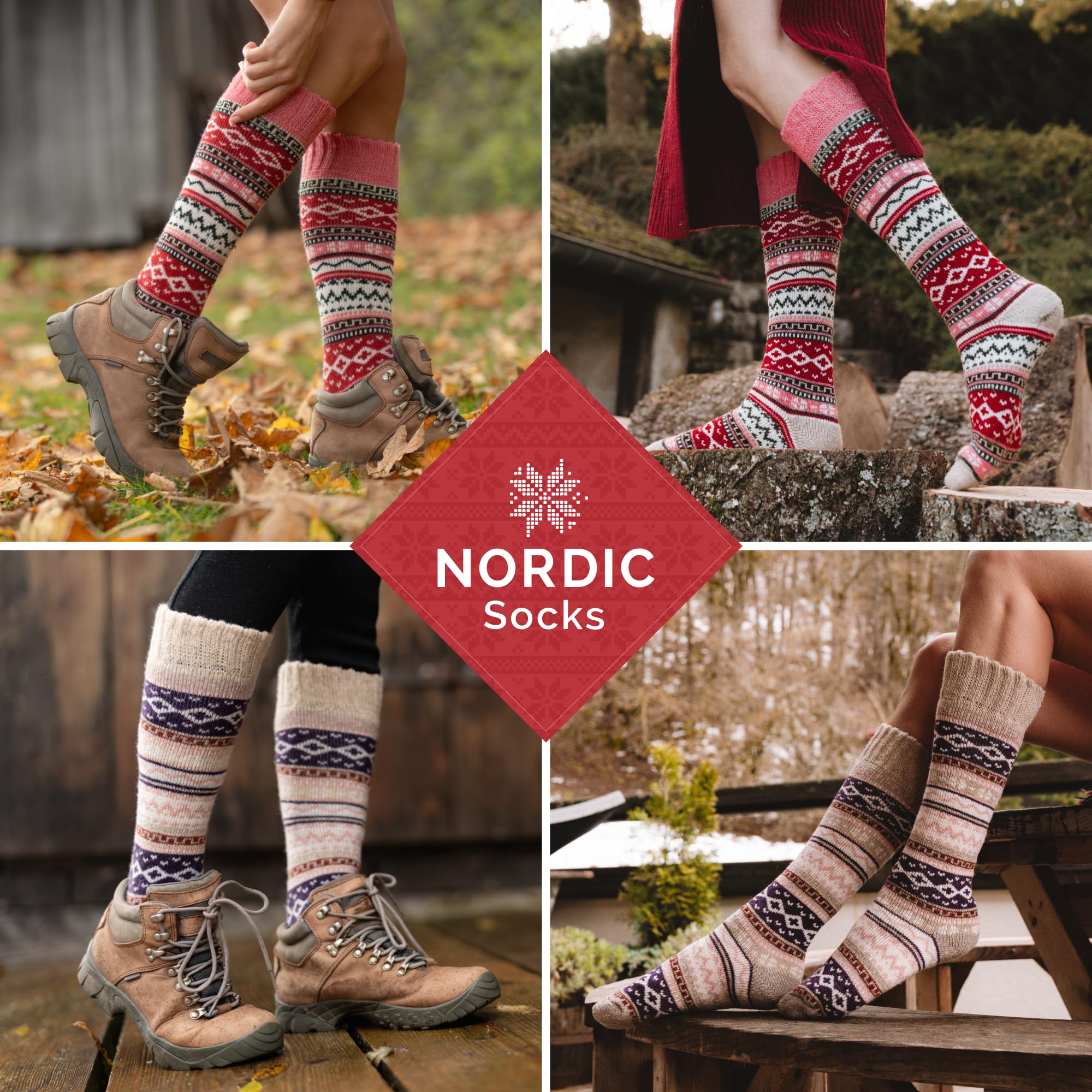 NORDIC Socks 2 Pary, Podkolanówki z Wełny Merynosów dla Mężczyzn & Kobiet, Zimowe Skarpety, Ciepłe Skarpety, Wygodne Skarpety