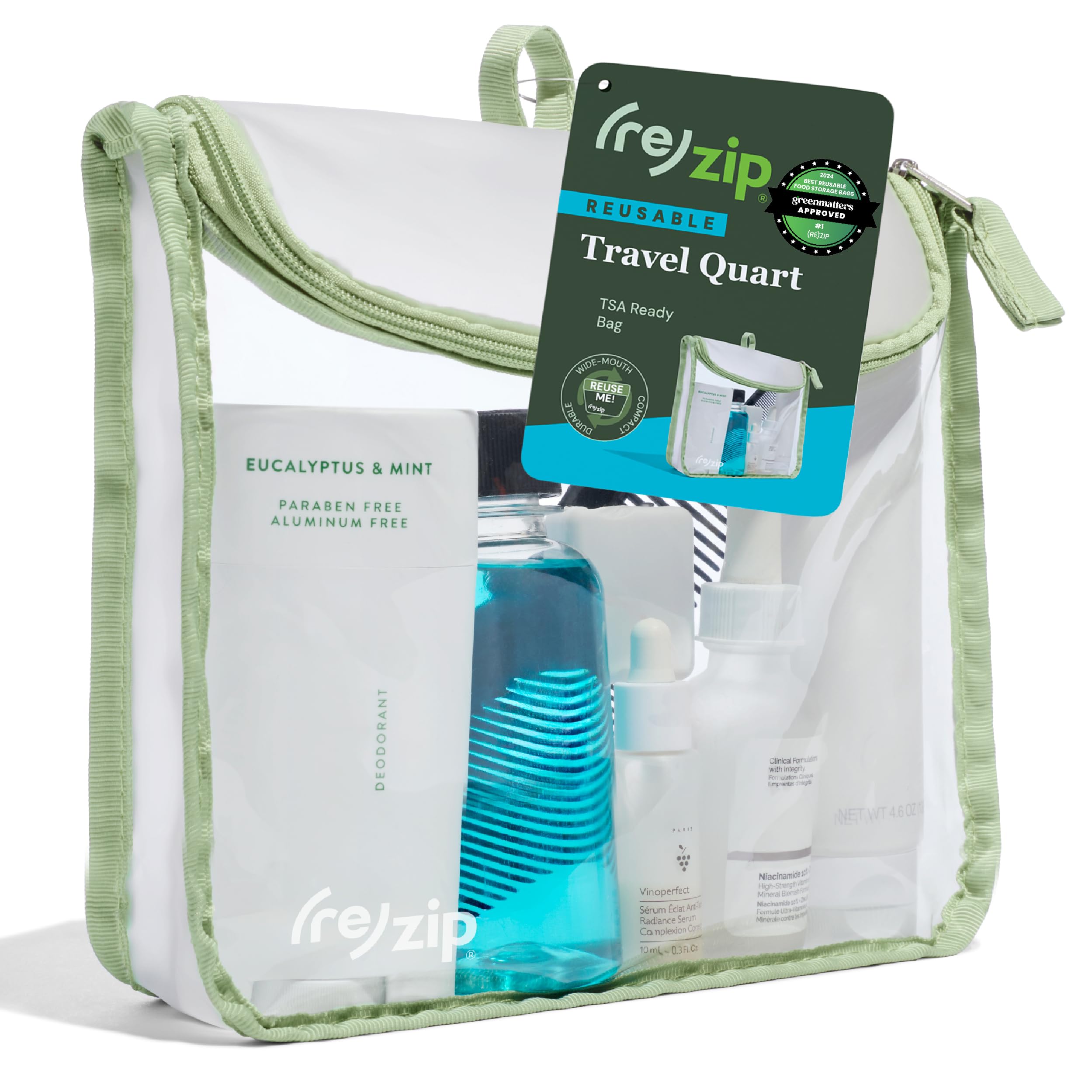 re zip TSA Approved Travel Toiletry Bag with Hanging Loop Travel Quart Bag Reusable Clear Makeup bags with