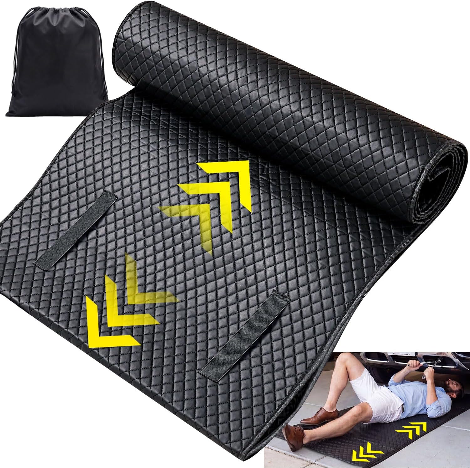 Rolling Mechanic Creeper Mat for Low Profile Cars with Storage Bag | Padded Automotive Under Car Repair Pad, Portable For Garage Ground, Gravel, Roadside, Camping, Kneeling, Pet, RV, SUV, Truck