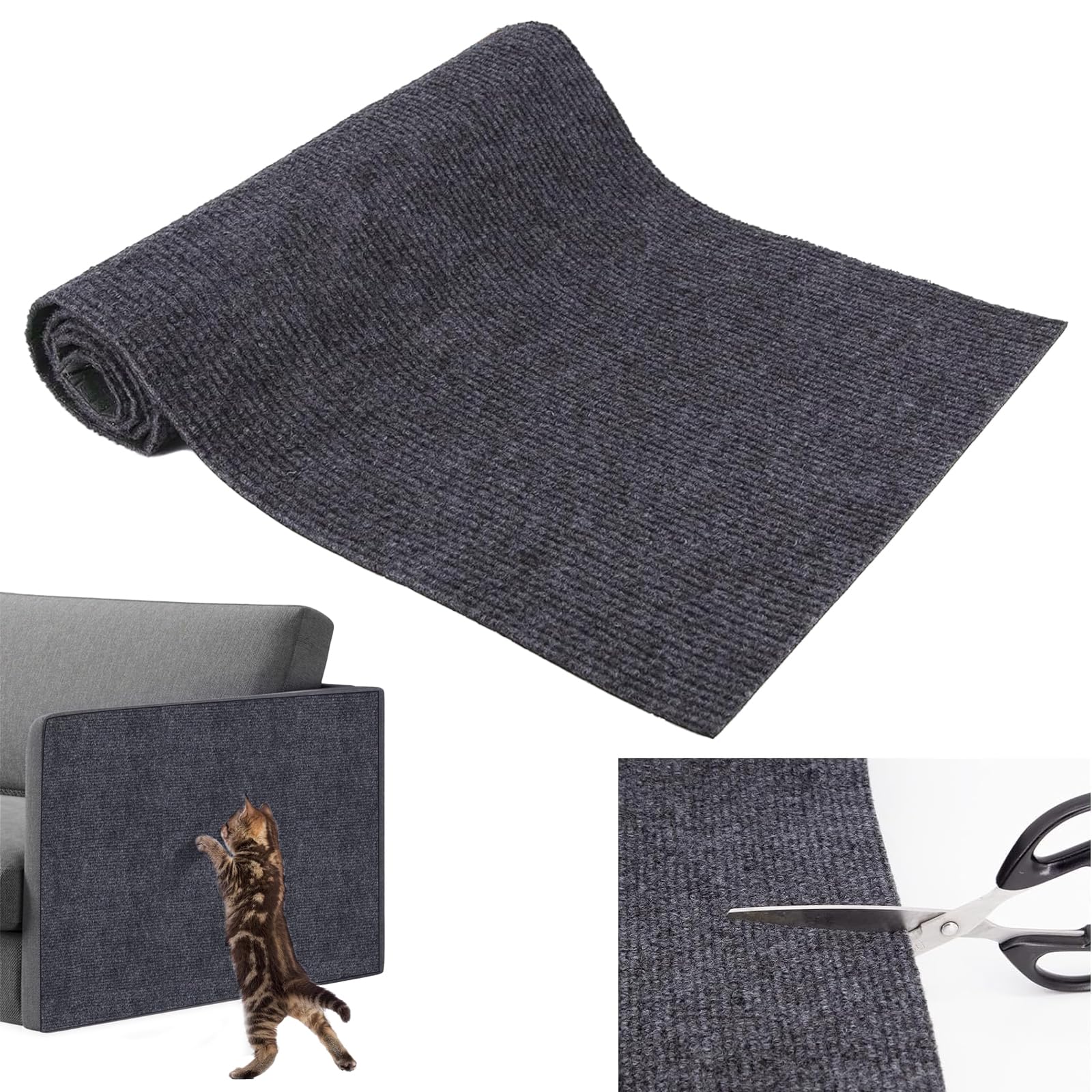 Nadiaen Cat Scratching Mat,30×100cm DIY Cats Climbing Wall Anti Scratch Furniture Protector Self Adhesive Trimmable Self-Adhesive Cat Scratch Pad Carpet Rug for Sofa,Walls,Chair(Dark Grey)