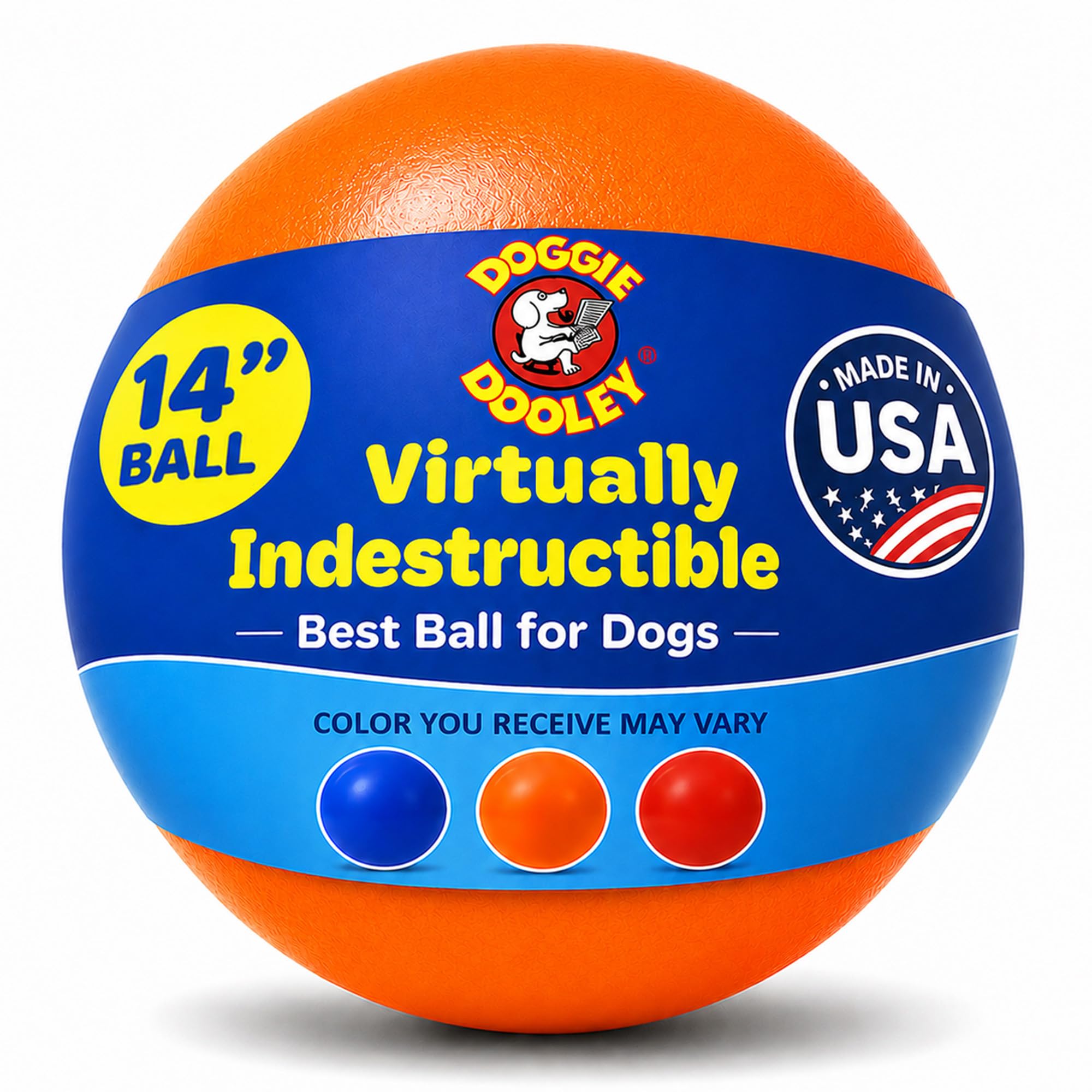 Doggie Dooley Balle pratiquement Indestructible pour Chiens, 35,6 cm (Les Couleurs Peuvent Varier