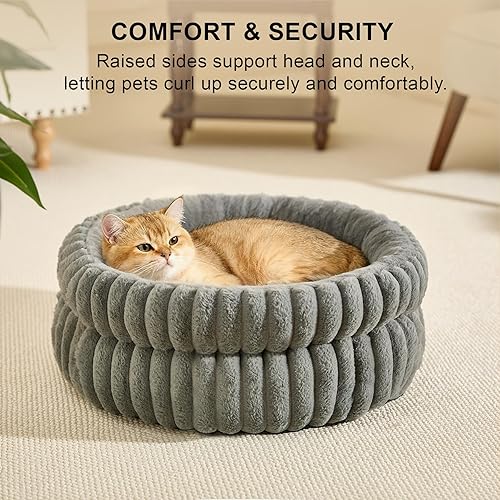 Miniatura 2 de Cama para gatos, cama para gatitos, camas redondas lavables para gatos de interior, cama de felpa súper suave de piel sintética para cachorros y
