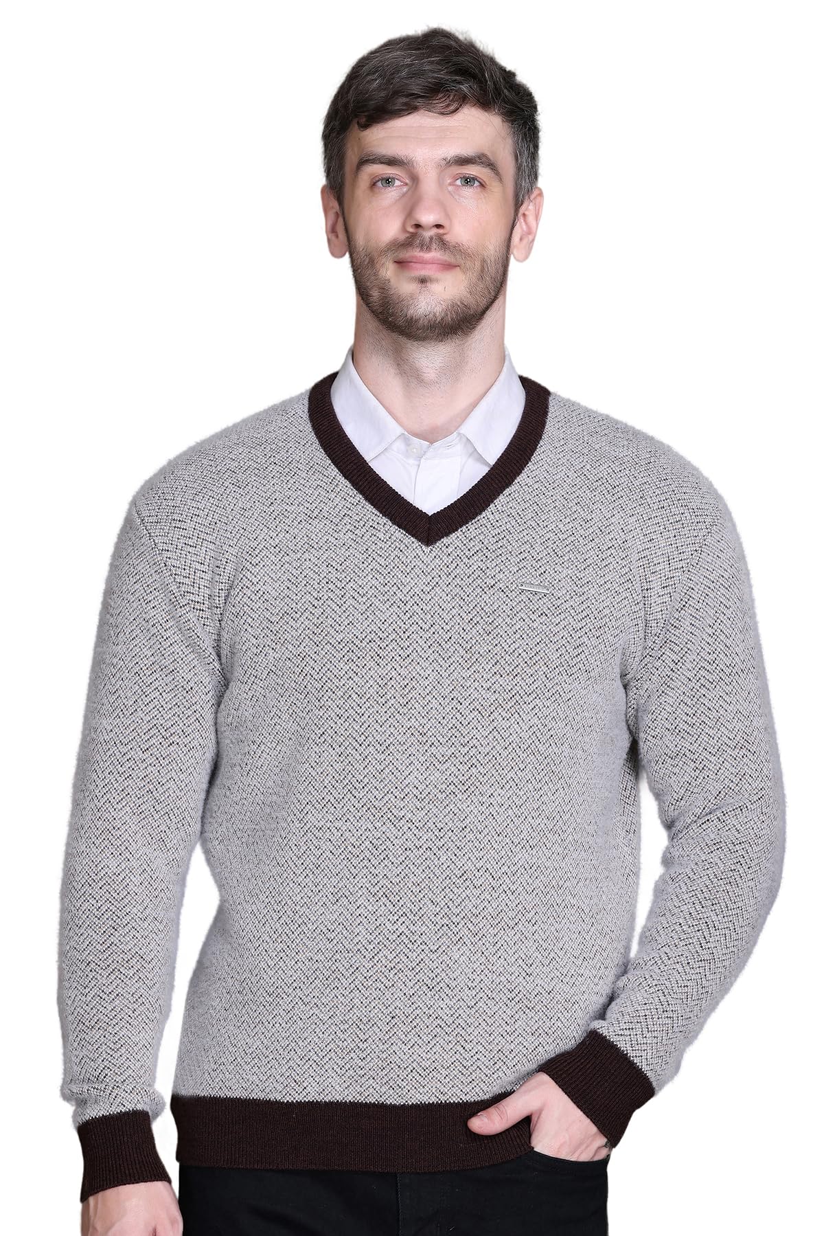 GODFREYV-Neck Full Sleeve Woolen Men Sweater