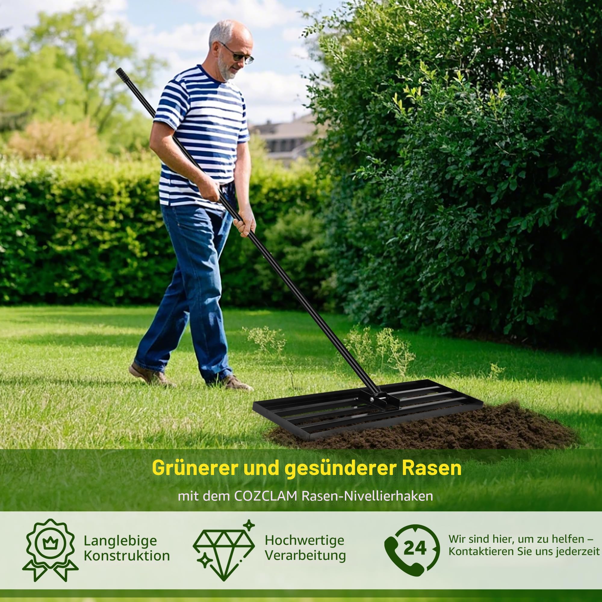 COZCLAM Rasen-Nivellierungsrechen 90x30x210cm Garten Rasen Rakel Rasennivellierwerkzeug