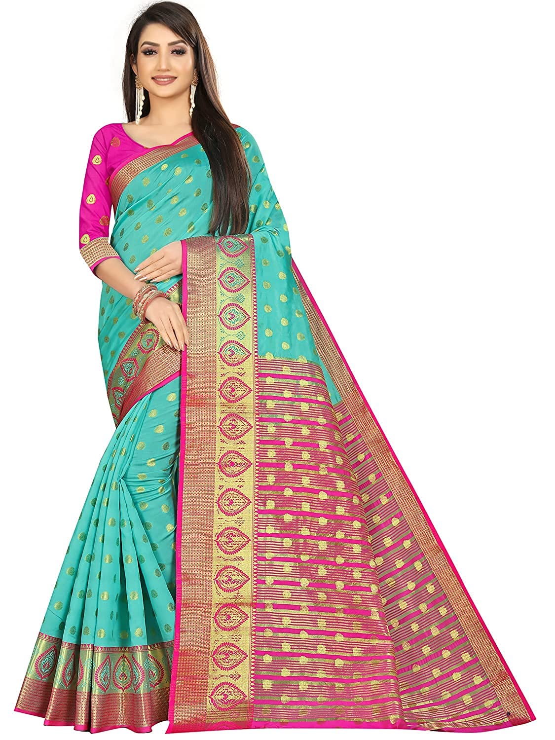 AMAR CREATION Women's Solid Soft Litchi Silk Saree With Blouse Piece