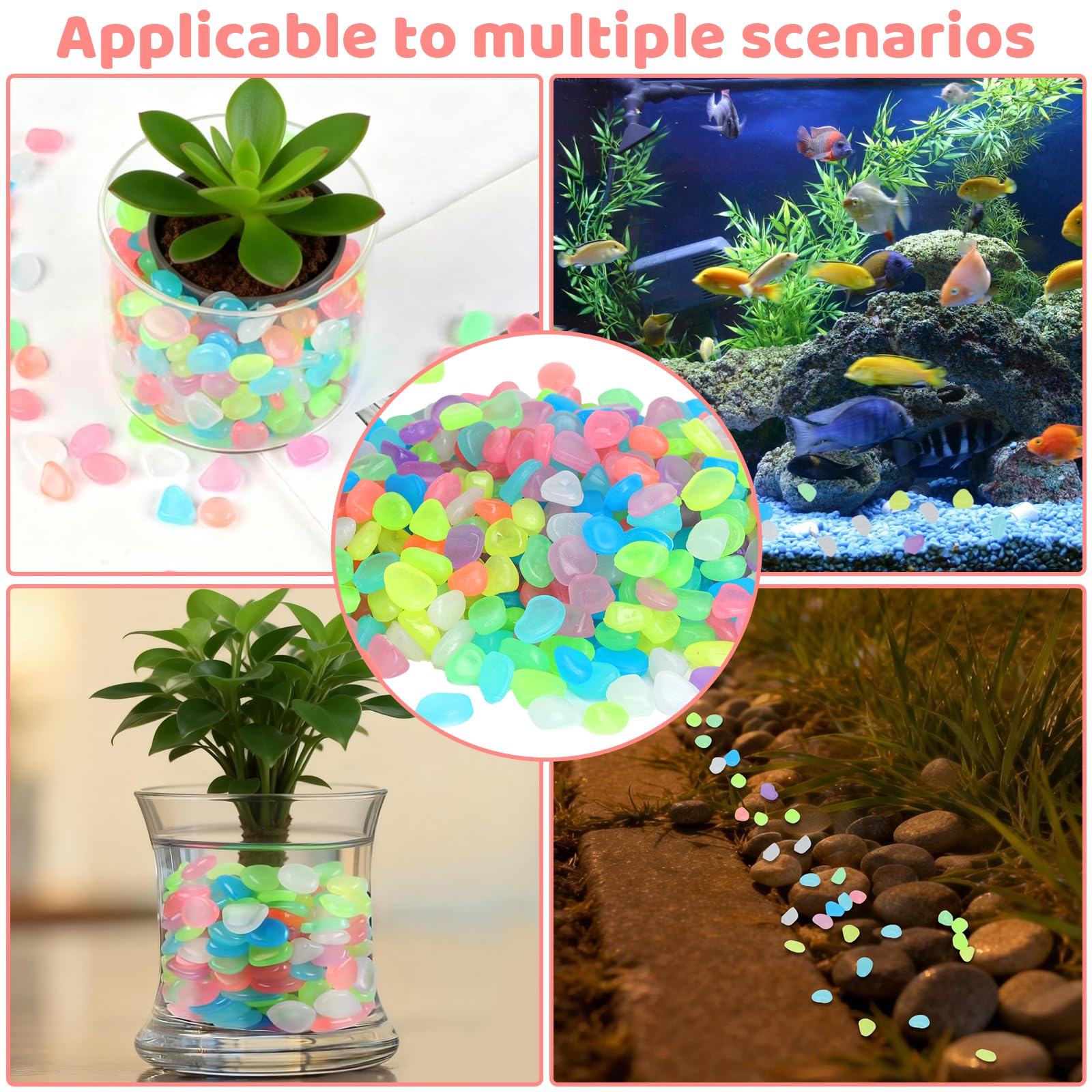 500 pezzi di pietre luminose da 5–8 mm, pietre notturne, pietre magiche, pietre decorative, ciottoli, decorazione da giardino, riutilizzabili, si illuminano al buio, senza elettricità, per