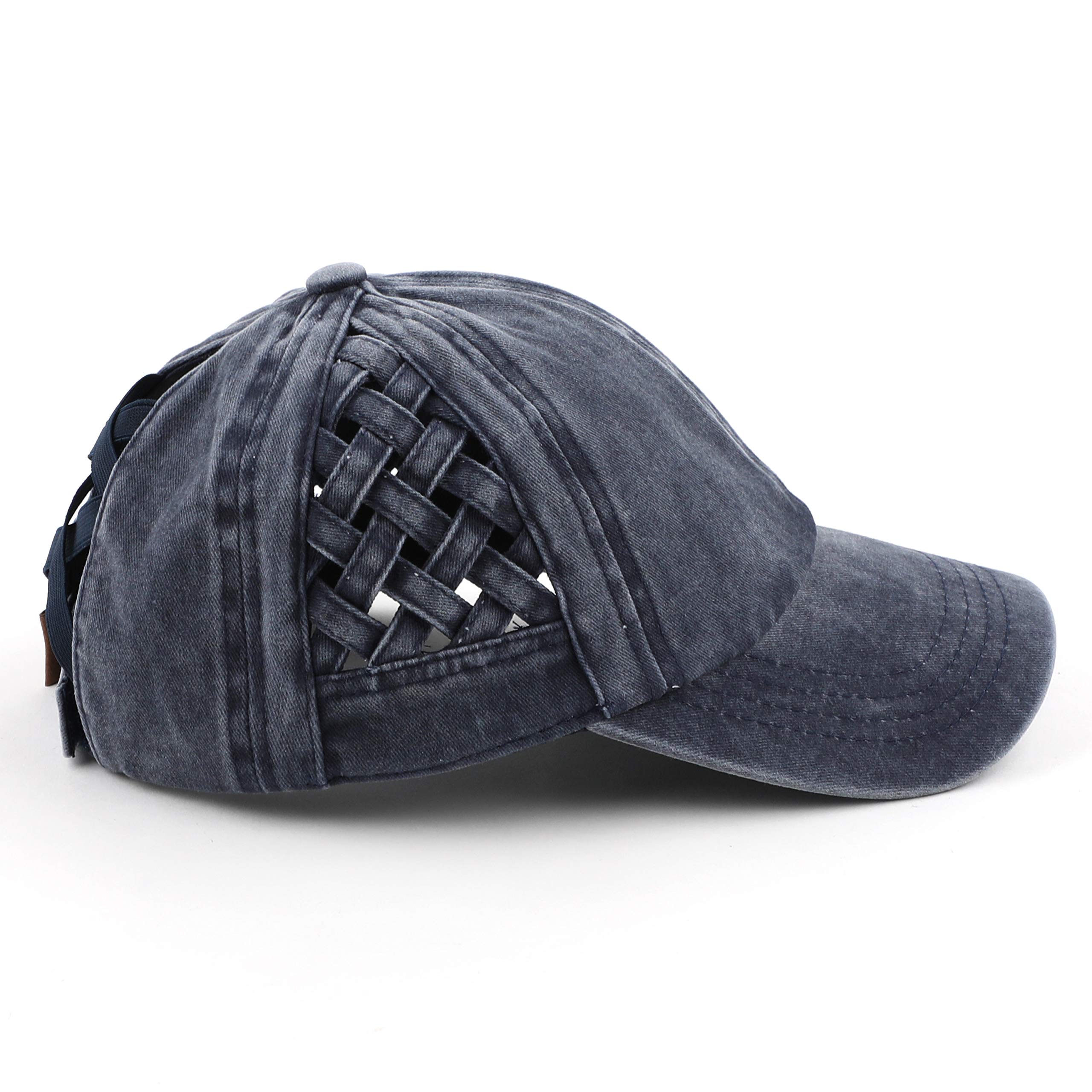 C.C Exclusives BT-922 Haarband, gewaschene Baumwolle, Denim, Korbgeflecht, überkreuzt, Pferdeschwanz, Baseballkappe, Bündel