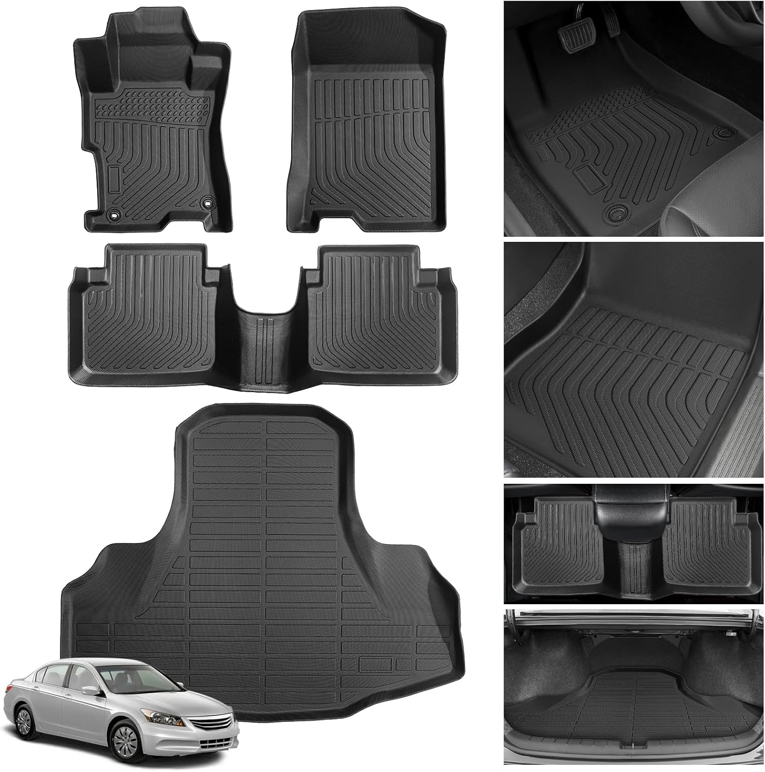 Floor Mats for Honda Accord 2008 2009 2010 2011 2012(Gas ONLY), NOT for Coupe, Custom Fit Accord LX LX-S EX EX-L LX-P SE LX Premium Floor Mats, TPE All Weather Protection Waterproof Cargo Liner