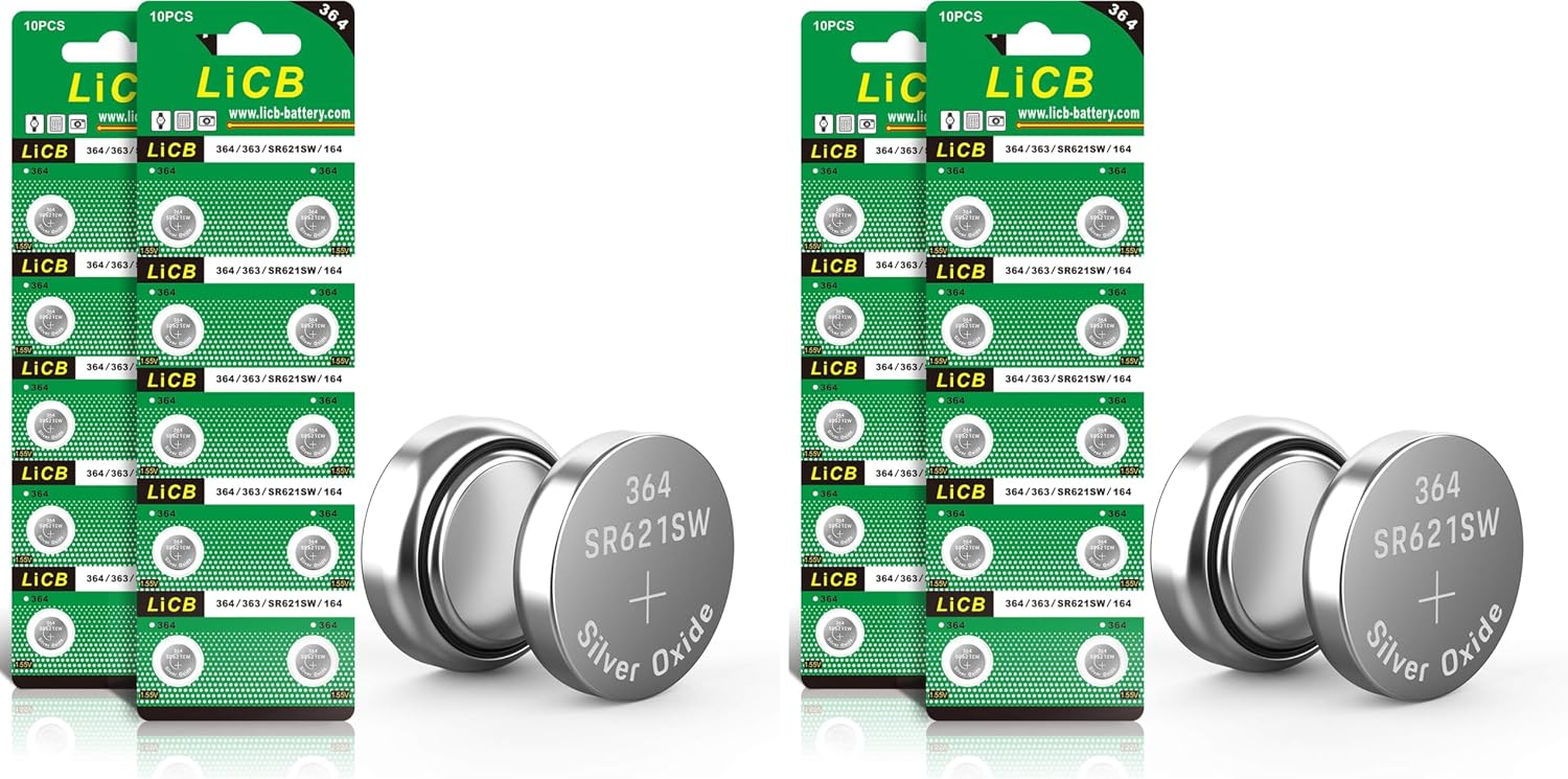 LiCB 20 Pack SR621SW 364 164 363 AG1 Battery 1.5V Button Cell Watch Batteries