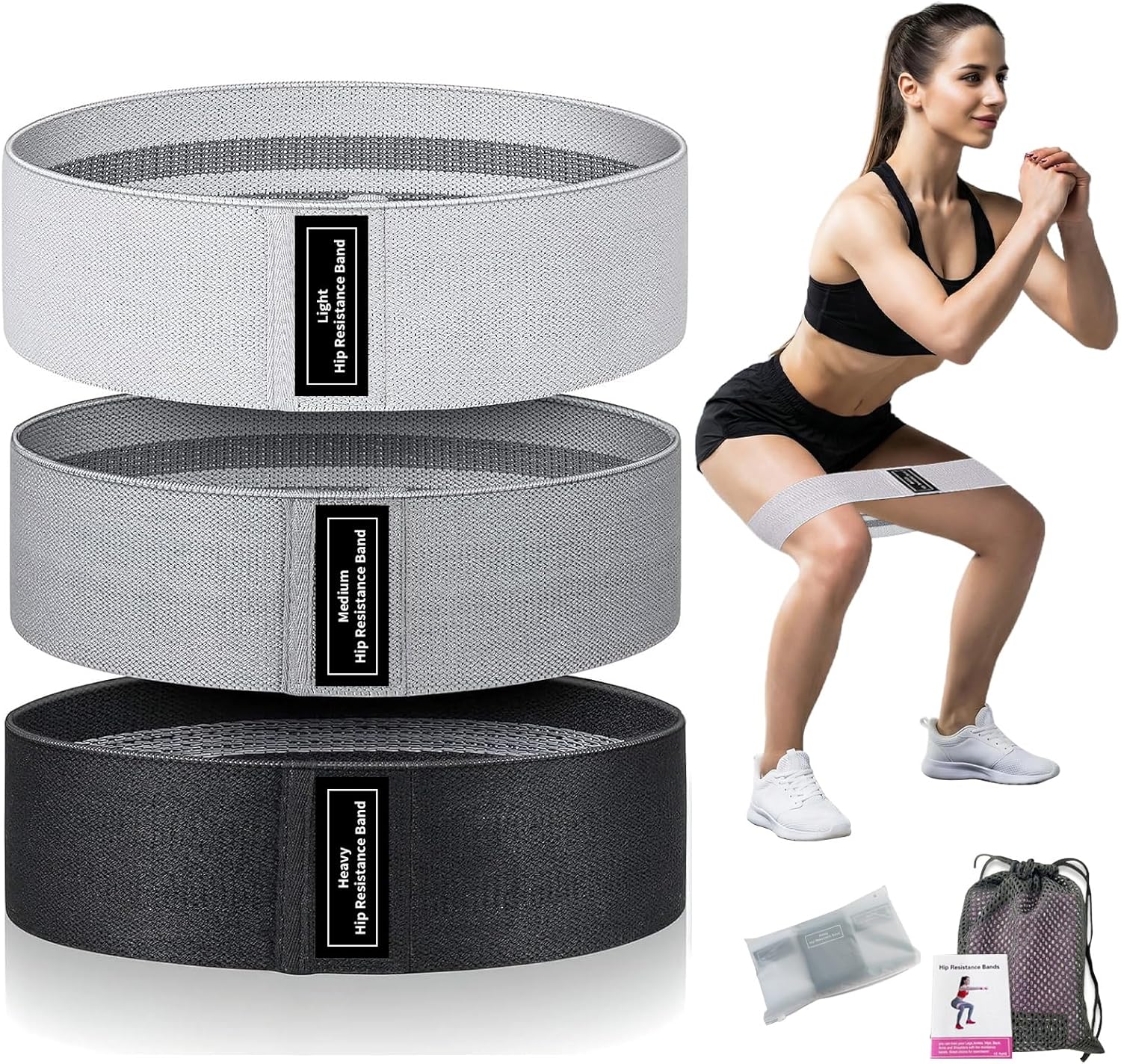 Full Body Resistance Bands Bundle - 11 Pcs Tube Exercise Bands with Handles & 3 Non-Slip Fabric Booty Bands for Glutes, Legs and Arms