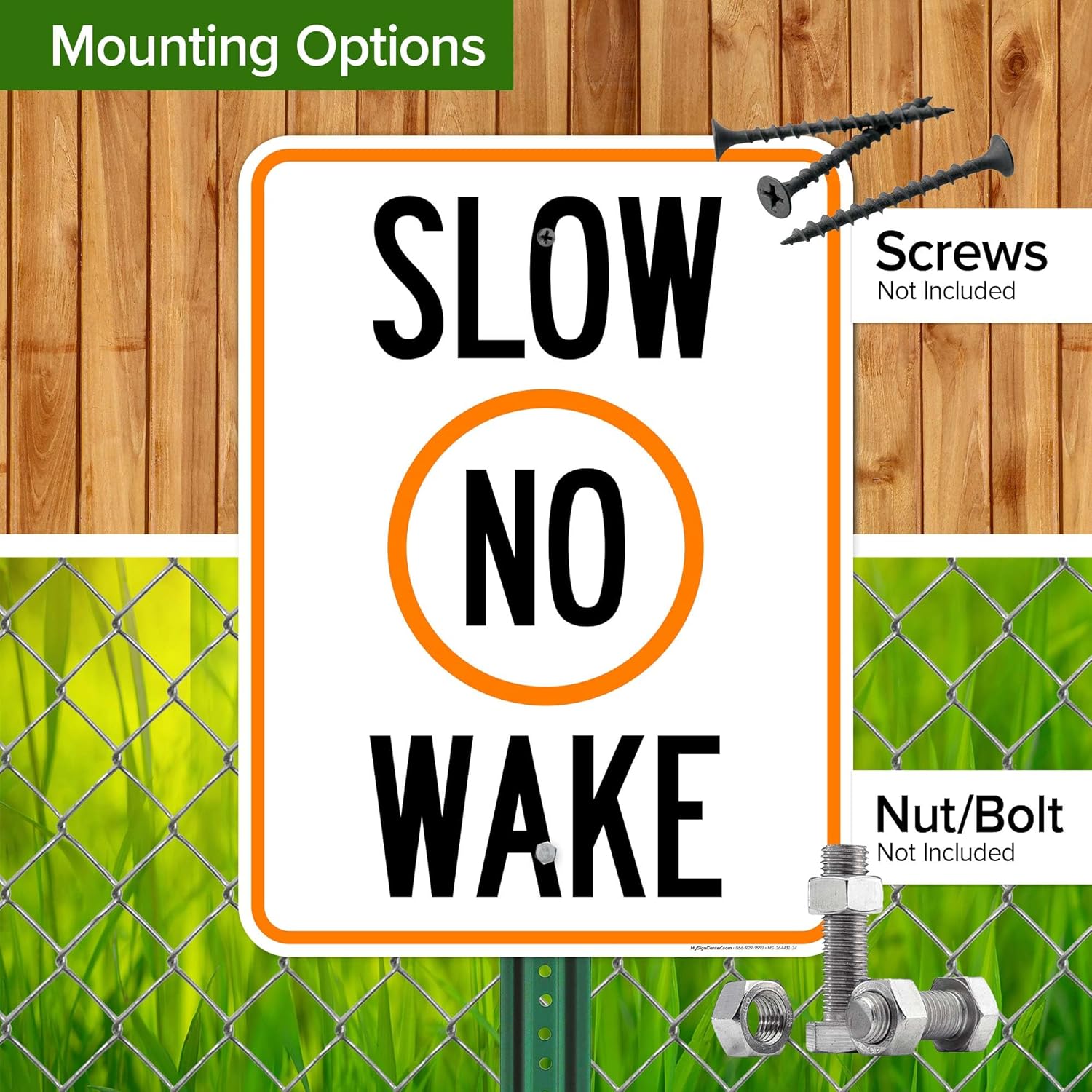 Slow No Wake Yellow Sign, 18x24 Inches, Rust Free .063 Aluminum, Fade Resistant, Made in USA by My Sign Center