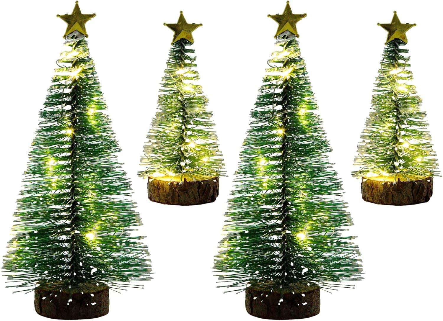 4 Pcs Mini Christmas Tree with Light 15cm/10cm Mini Snow Frost Trees