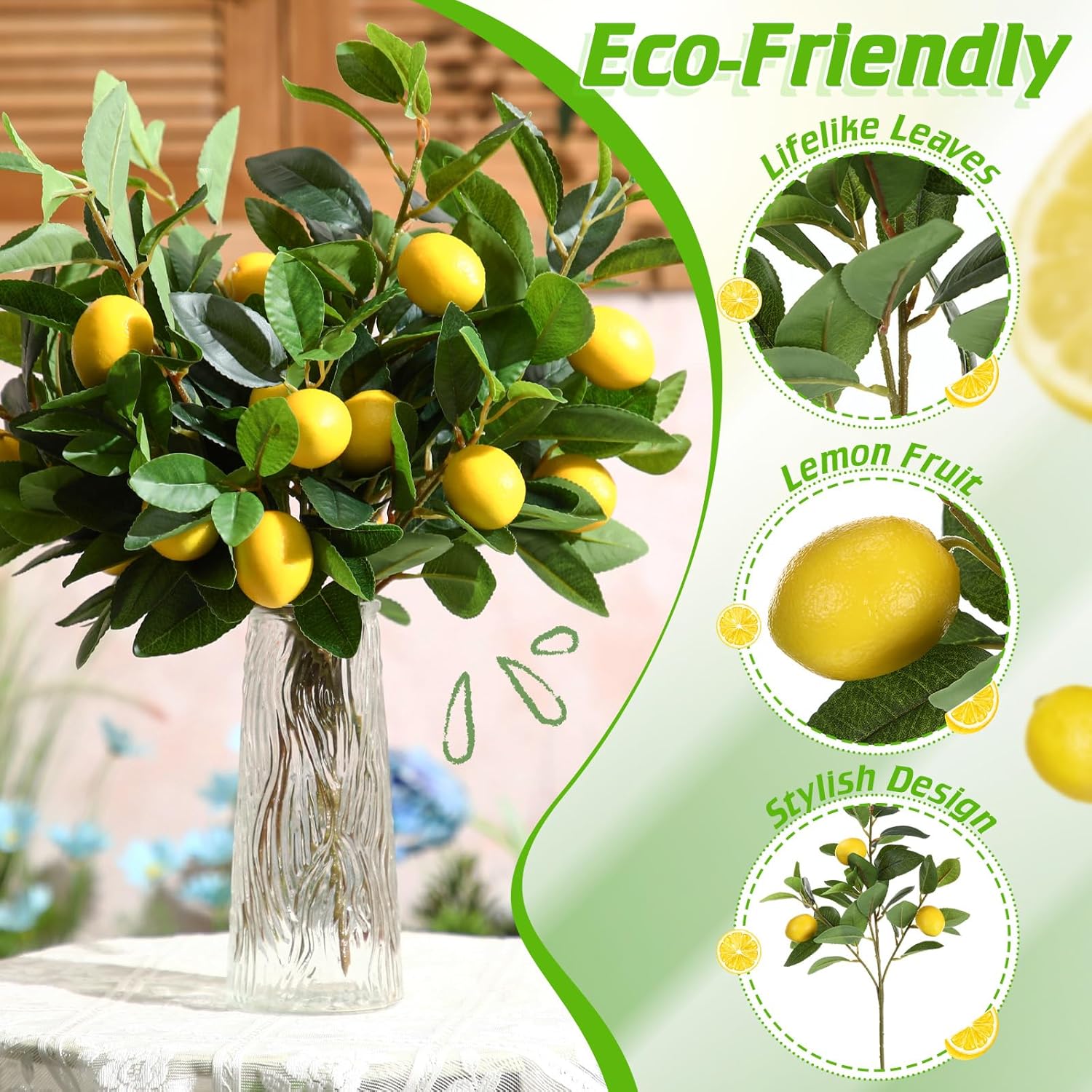 Giegxin 24 Pcs Artificial Lemons Tree Branches 18 Inch Faux Greenery Stems Lifelike Lemon Decor Fake Fruits Plant for Home Kitchen Dining Table Decor