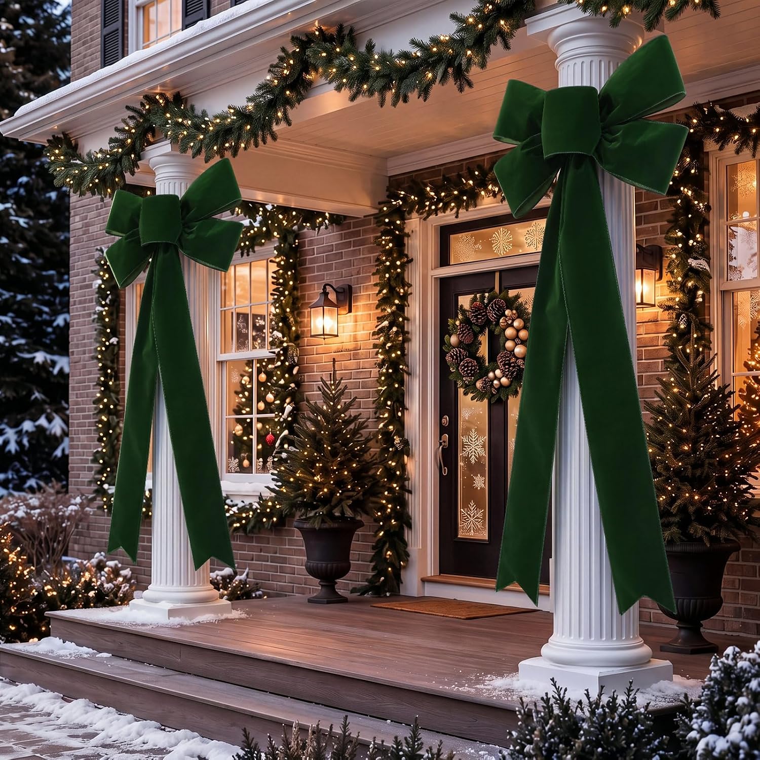 Janinka 2 Pcs 32 x 71 Inch Green Giant Christmas Velvet Bows Outdoor