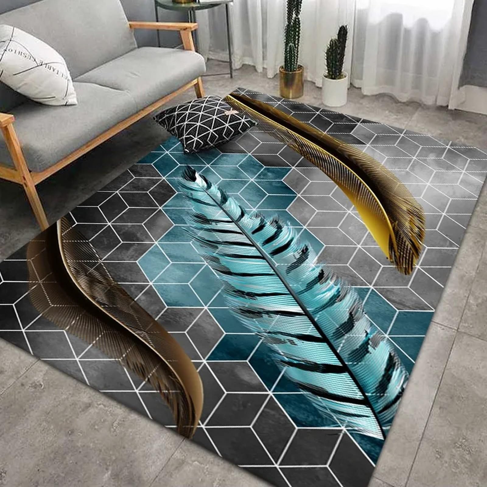 Tapis salon plumes 3D antidérapant pour dynamiser un espace de vie