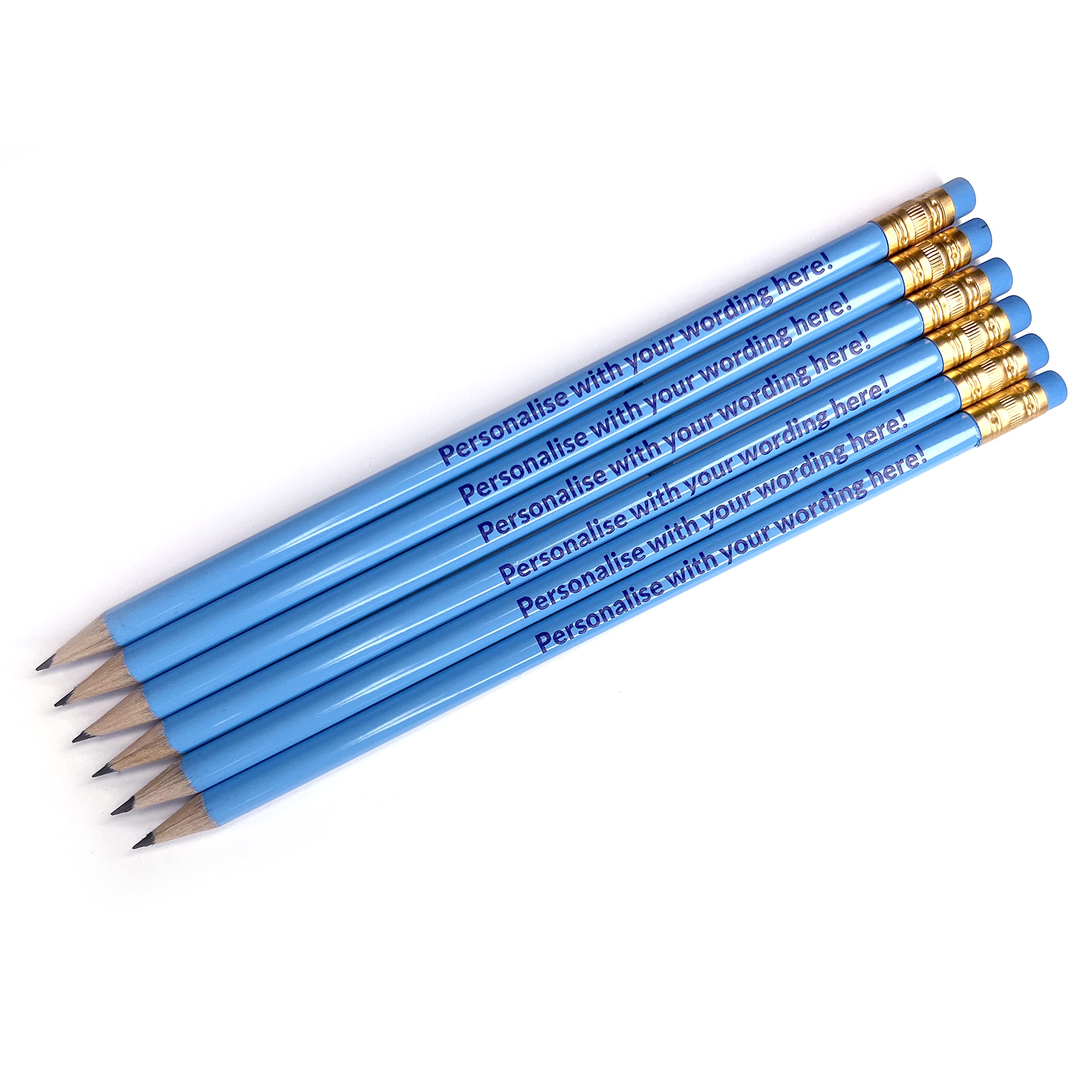 6 Personalised Upload Your Own Wording HB Graphite Childrens Pupils Colleagues Name Phrase Gift Pencils Primary Teaching Services (Light Blue) — image 1