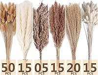 Vista 4 de Decoración de hierba seca de las pampas, 120 piezas de hierba de las pampas con colas de conejo, ramo de hierba de caña para bodas, flores bohemias