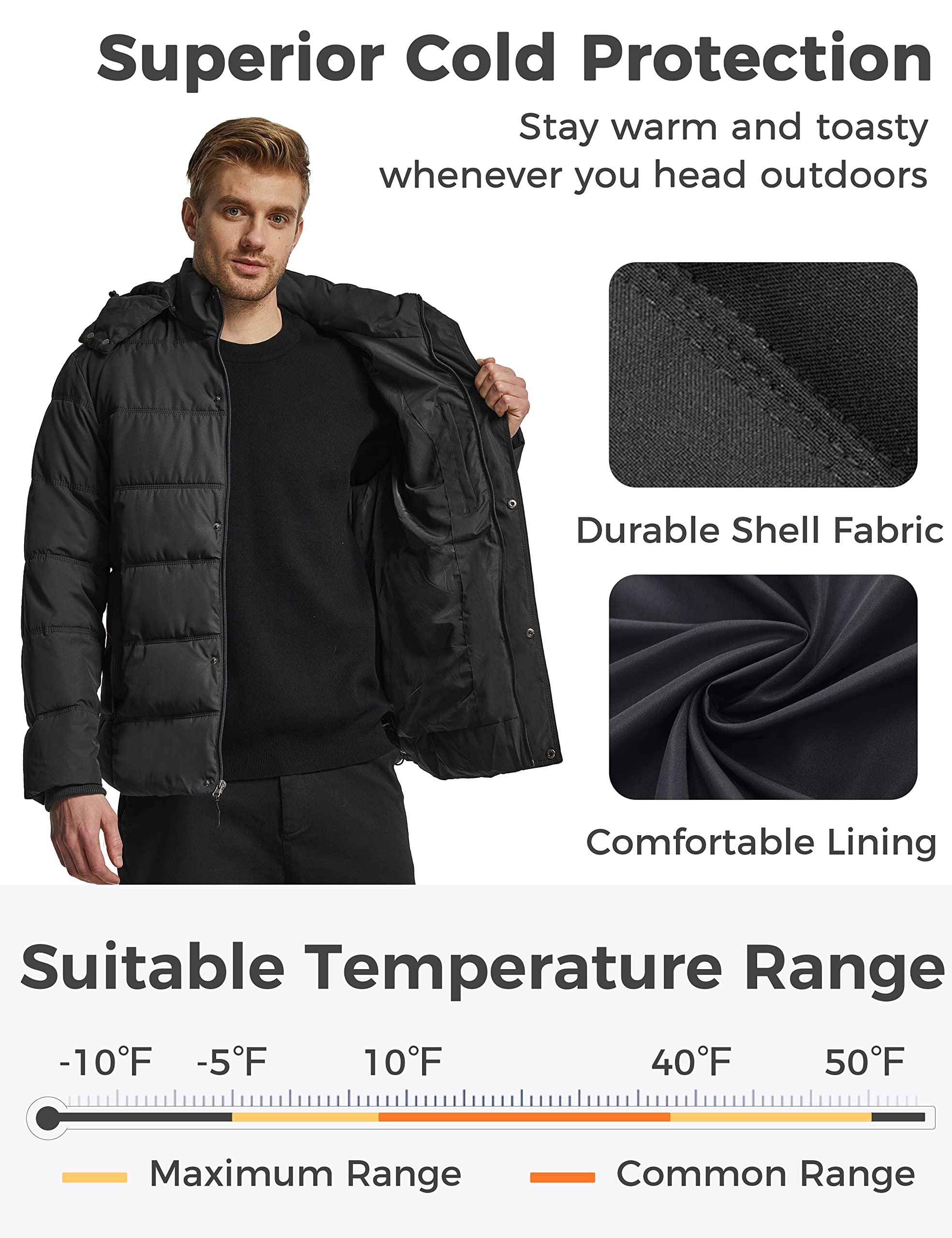 Wantdo Giacca con Cappuccio Antivento Invernale Parka da Lavoro Imbottita Cappotto da Esterno Trapuntato Giubbotto da Trekking in Cotone Uomo