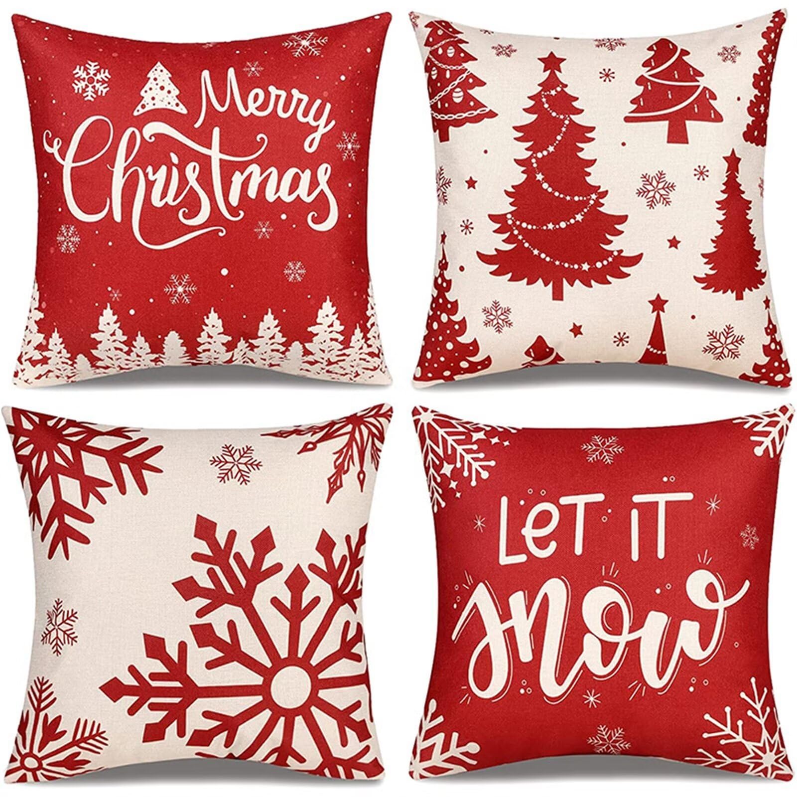 Housse coussin 50x50 Noel deco parure oreiller de decoration salon x4
