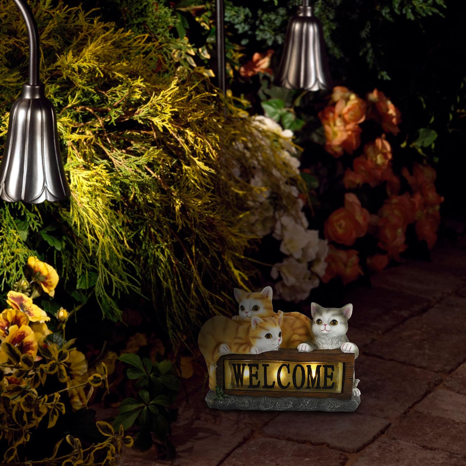 Luce Solare da Giardino a Forma di Gatto Arancione in Resina, Decorazione Delicata e Compatta per Esterno, per Portico e Giardino
